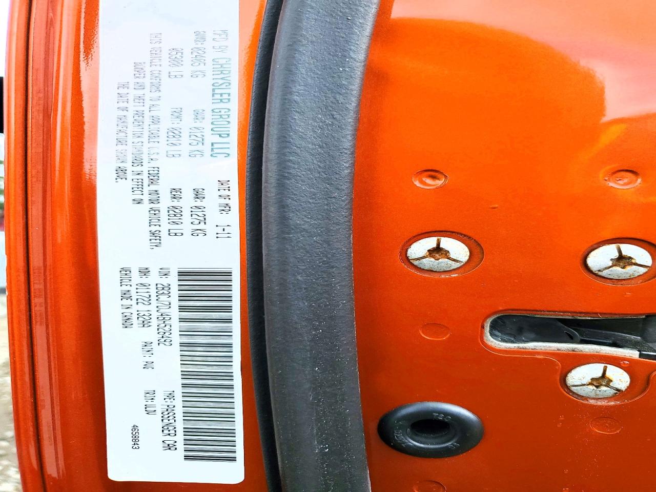 2011 Dodge Challenger Srt-8 Orange vin: 2B3CJ7DJ4BH526492