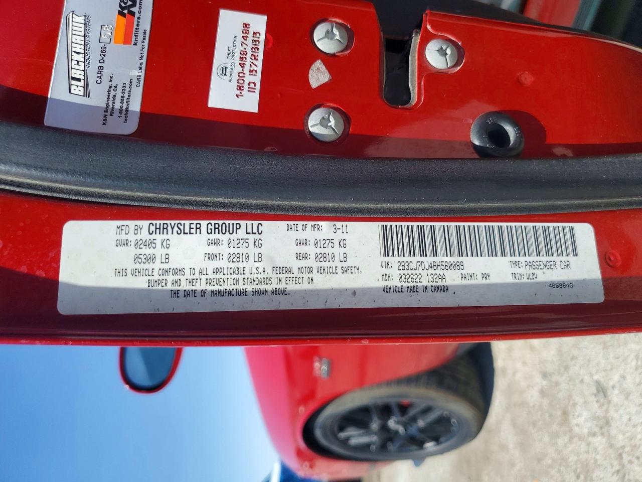 2011 Dodge Challenger Srt-8 Red vin: 2B3CJ7DJ4BH560089