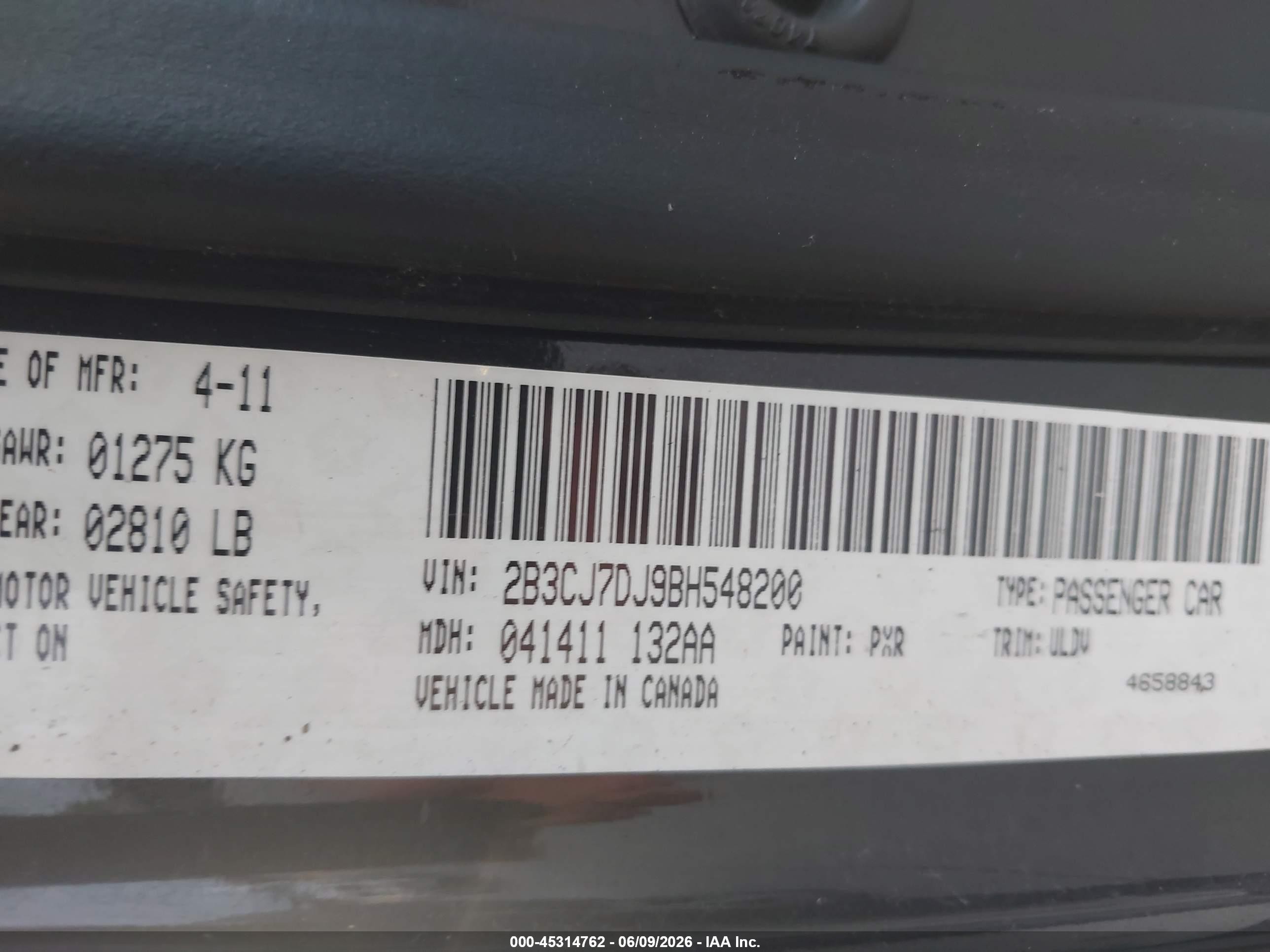 2011 Dodge Challenger Srt8 Black vin: 2B3CJ7DJ9BH548200