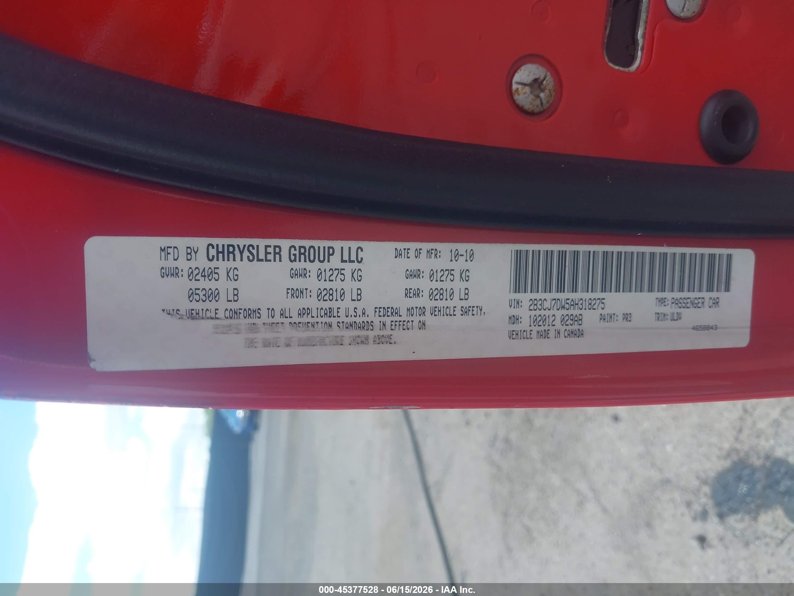 2010 Dodge Challenger Srt8 Red vin: 2B3CJ7DW5AH318275
