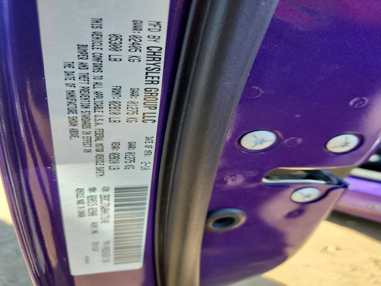 2010 Dodge Challenger Srt-8 Purple vin: 2B3CJ7DW8AH173149