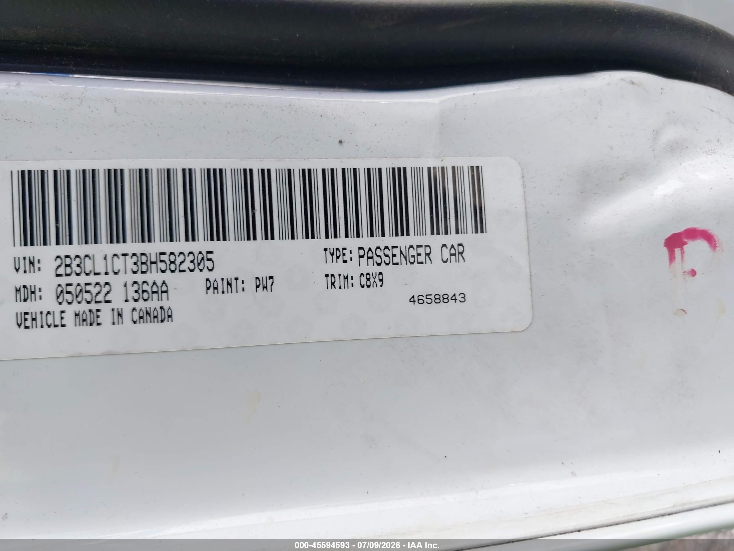 2011 Dodge Charger Police White vin: 2B3CL1CT3BH582305