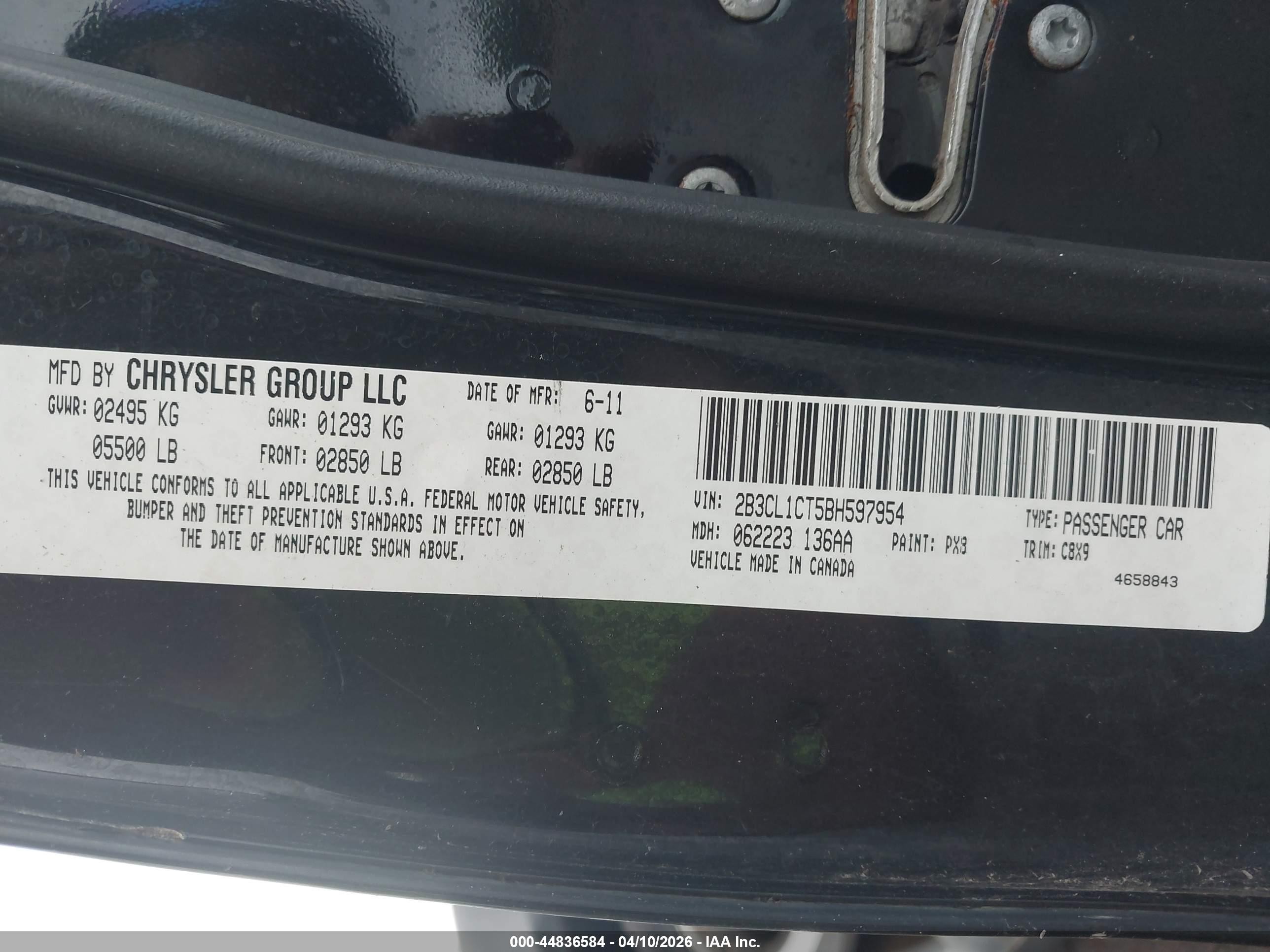 2011 Dodge Charger Police Black vin: 2B3CL1CT5BH597954