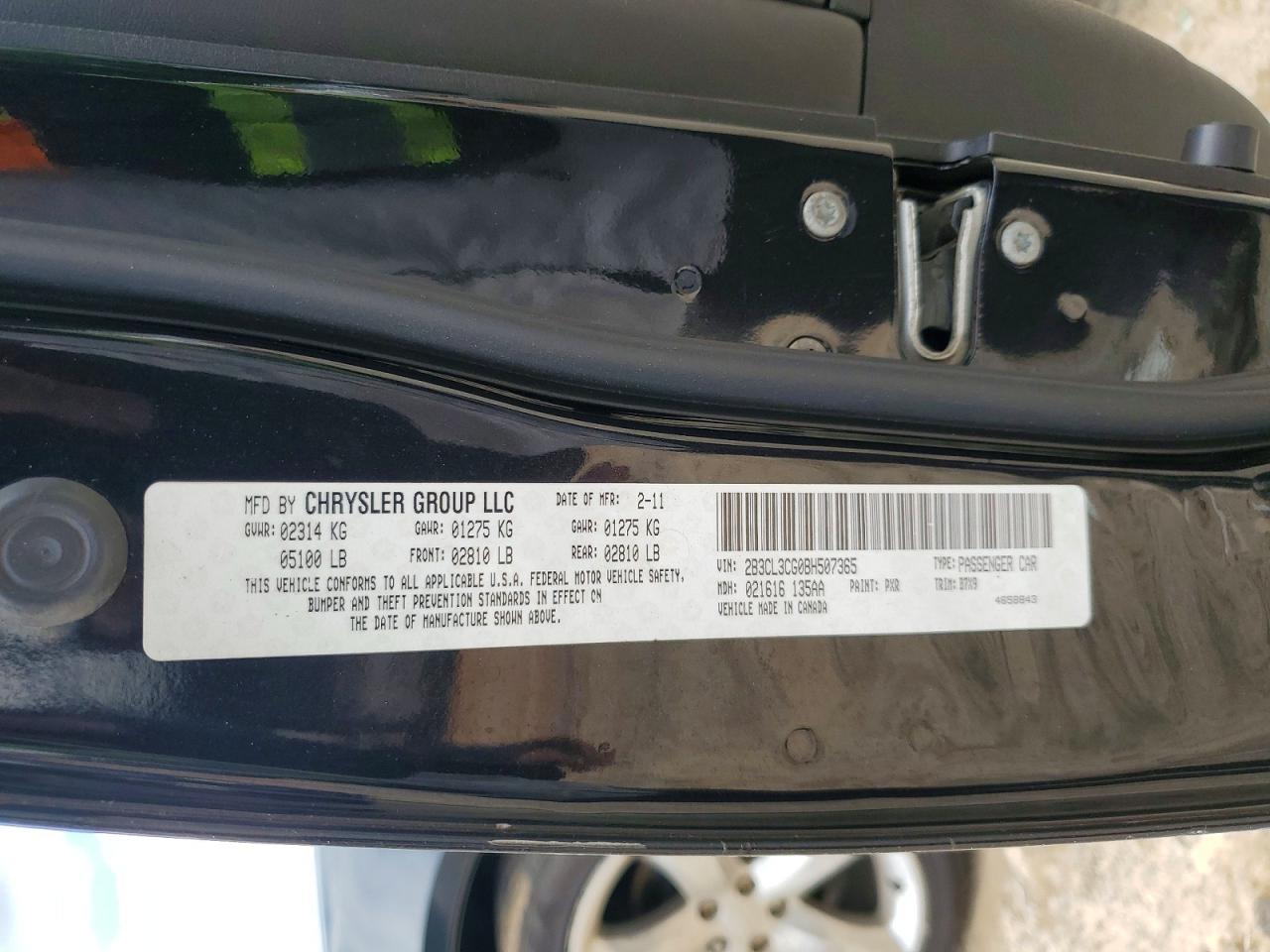 2011 Dodge Charger Black vin: 2B3CL3CG0BH507365