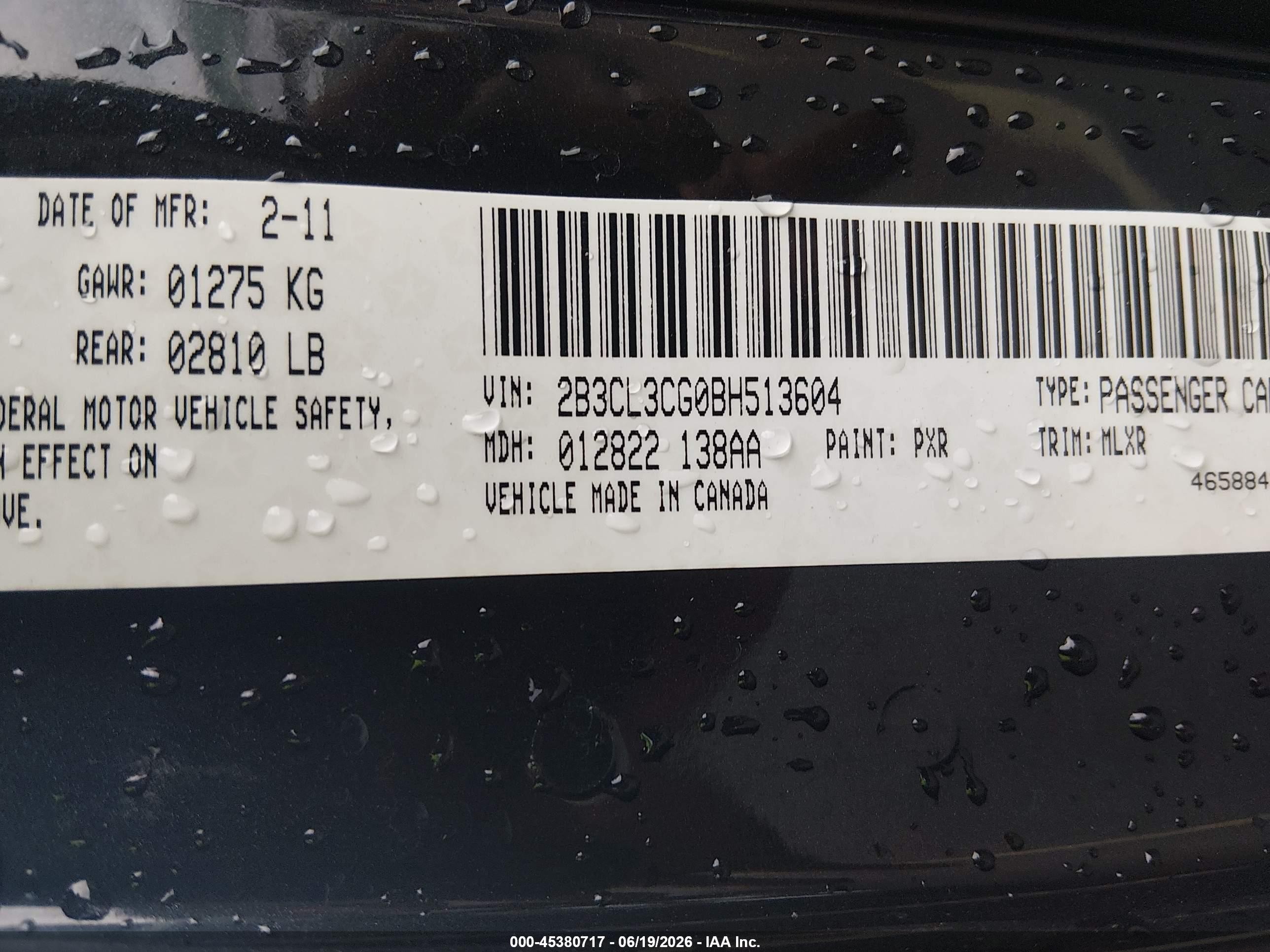 2011 Dodge Charger Rallye Plus Black vin: 2B3CL3CG0BH513604