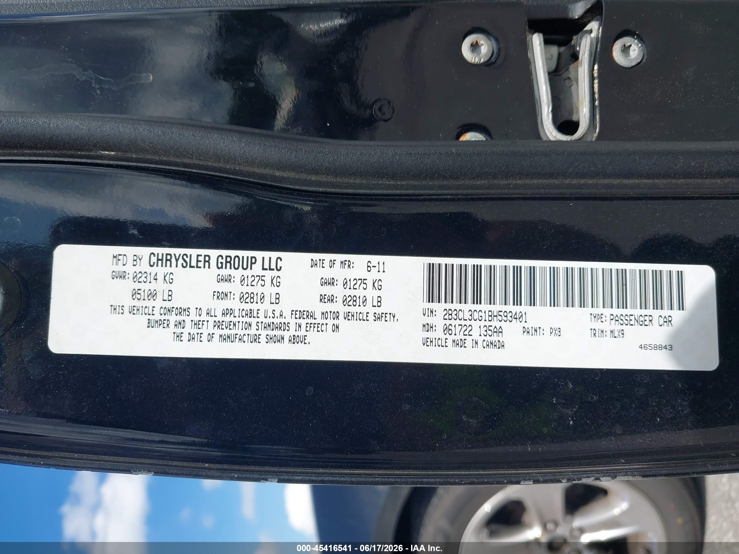 2011 Dodge Charger   Black vin: 2B3CL3CG1BH593401