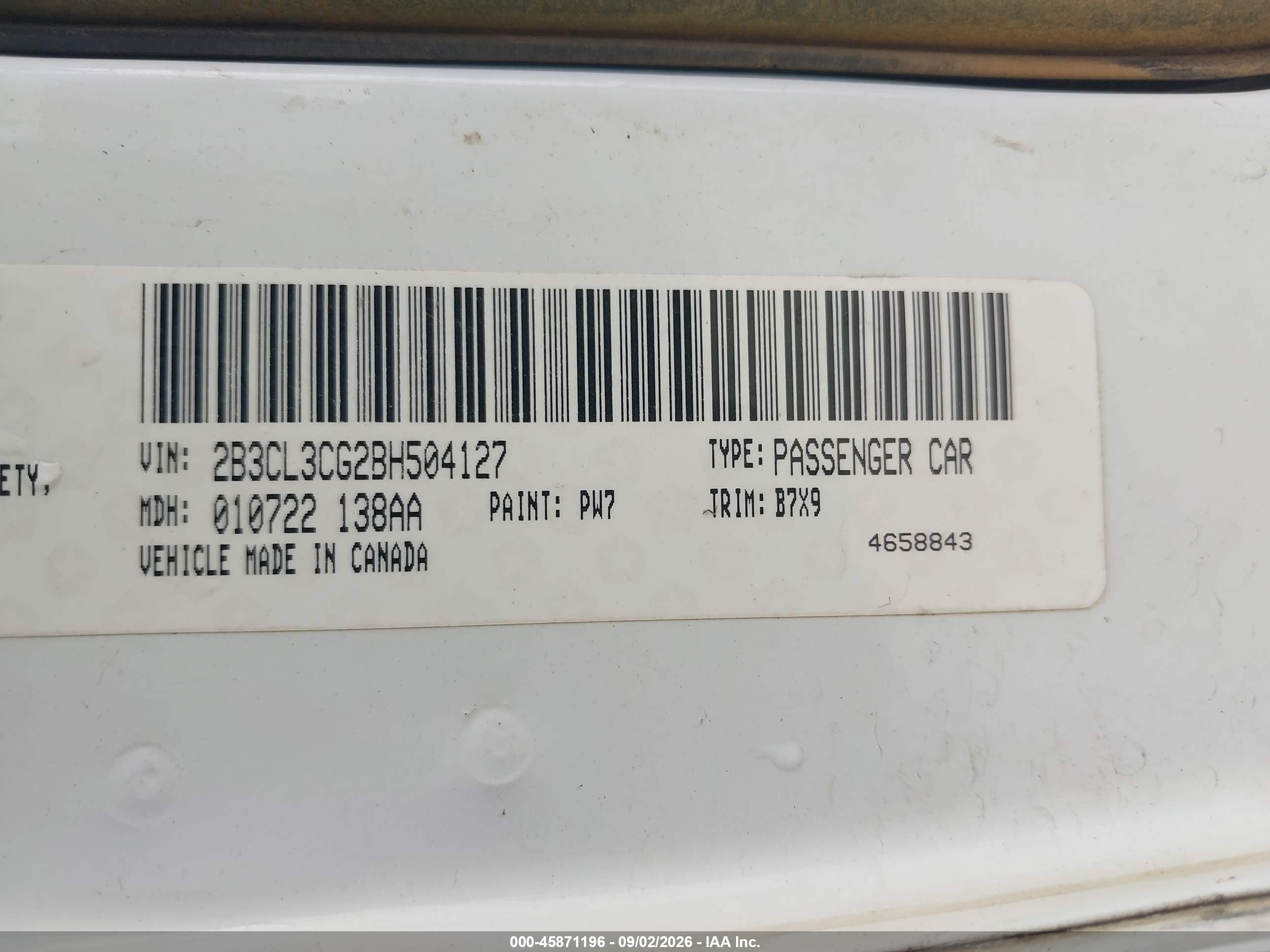 2011 Dodge Charger   Белый vin: 2B3CL3CG2BH504127