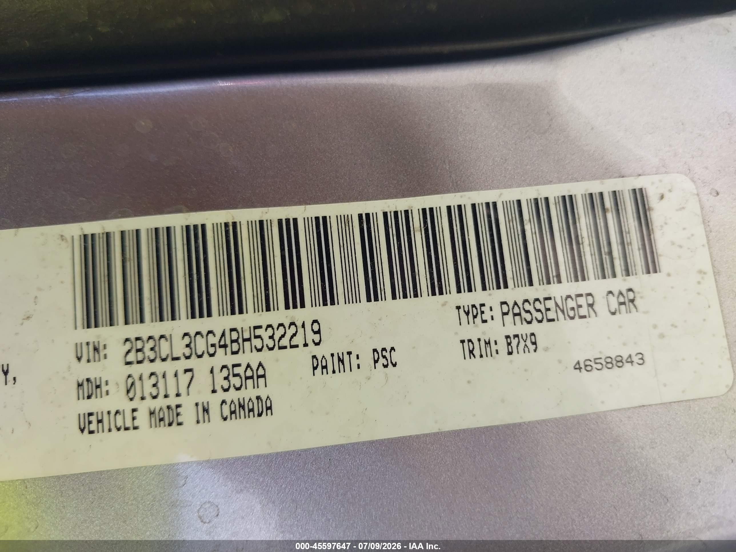 2011 Dodge Charger Silver vin: 2B3CL3CG4BH532219