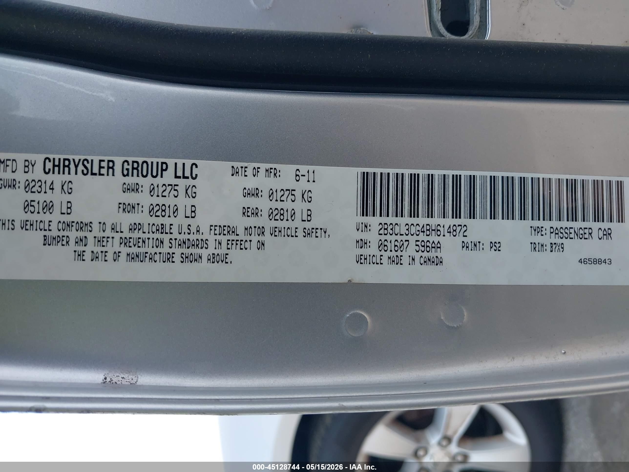 2011 Dodge Charger   Gray vin: 2B3CL3CG4BH614872