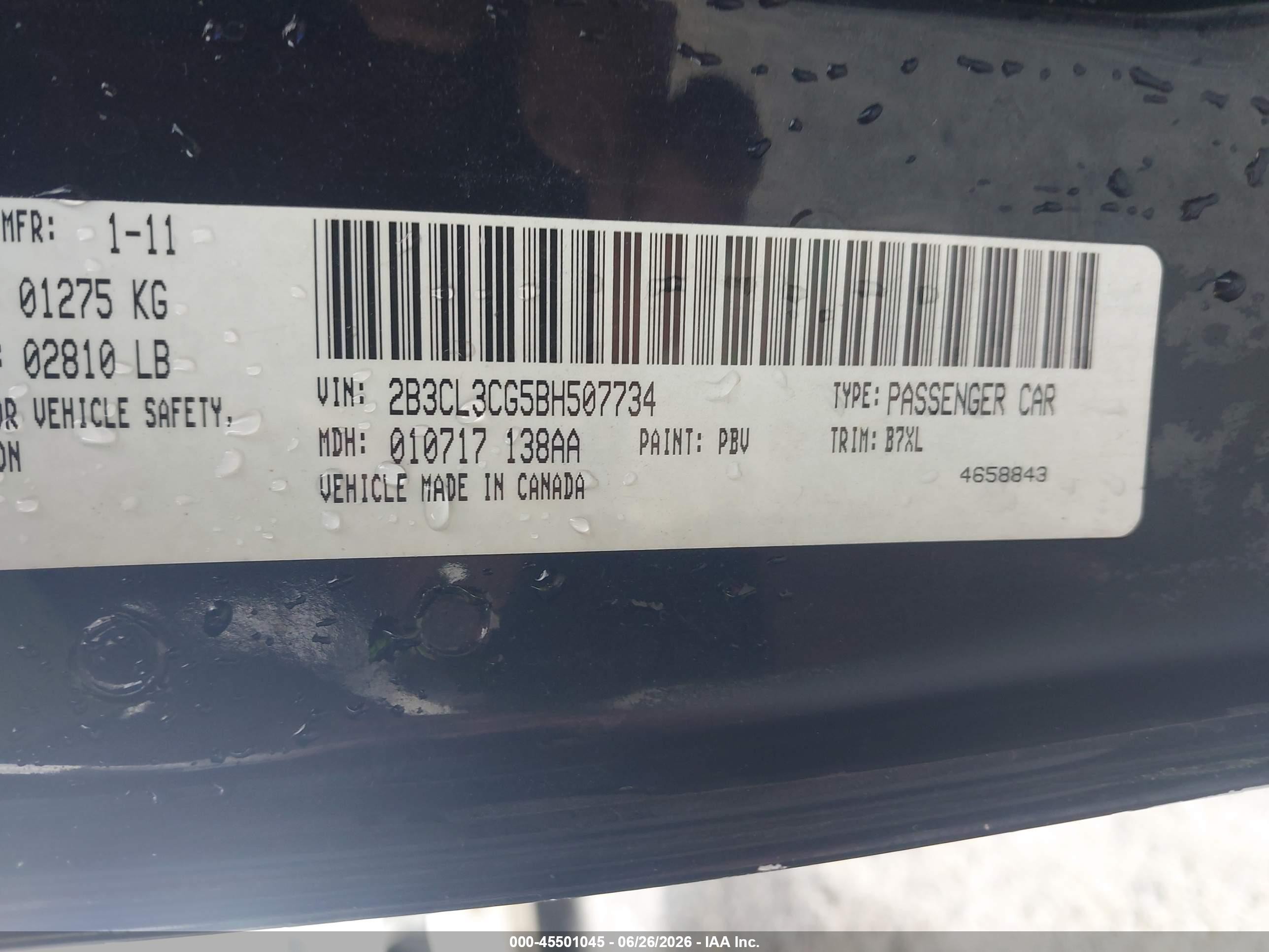 2011 Dodge Charger   Dark Blue vin: 2B3CL3CG5BH507734