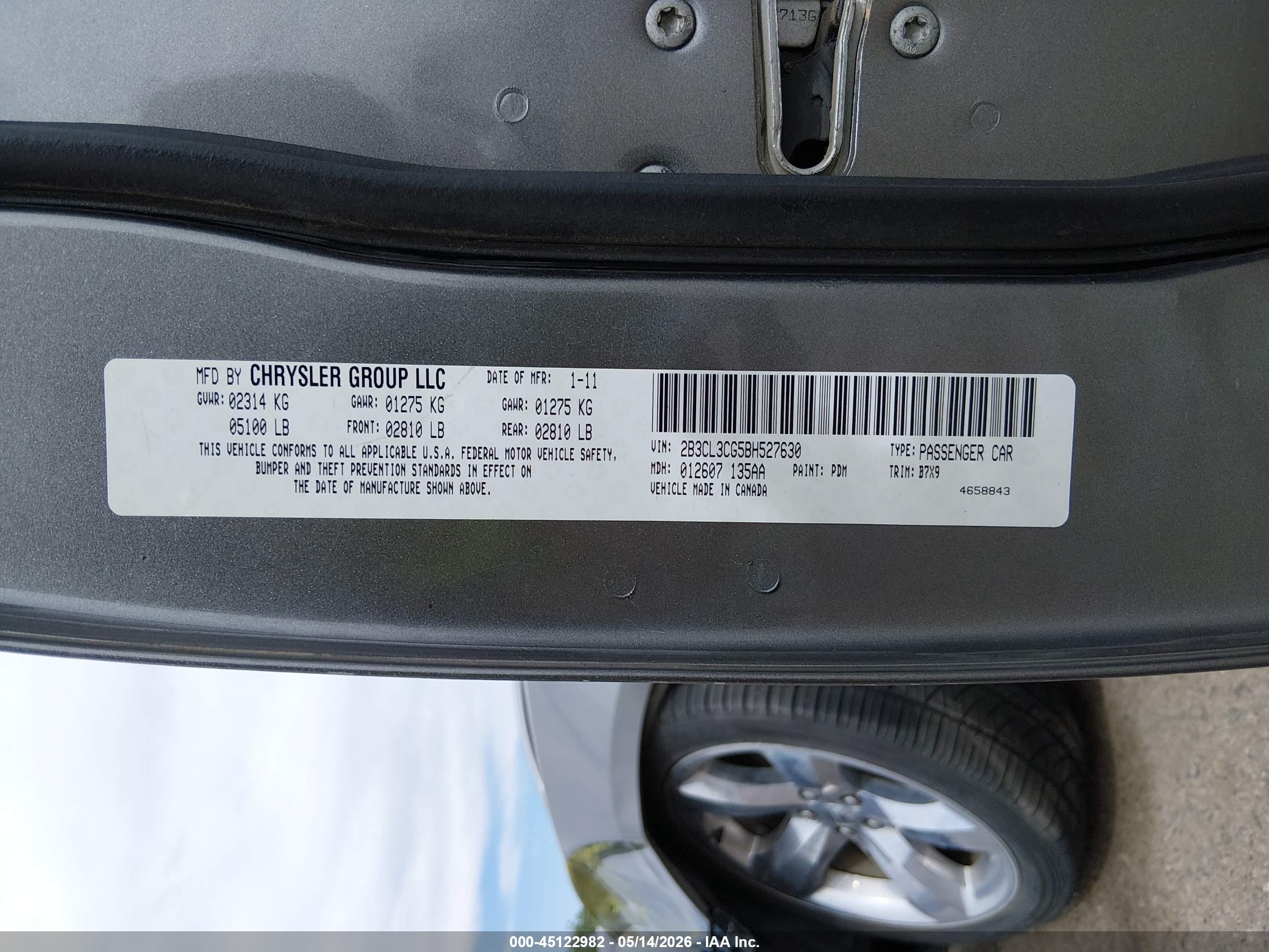 2011 Dodge Charger   Gray vin: 2B3CL3CG5BH527630