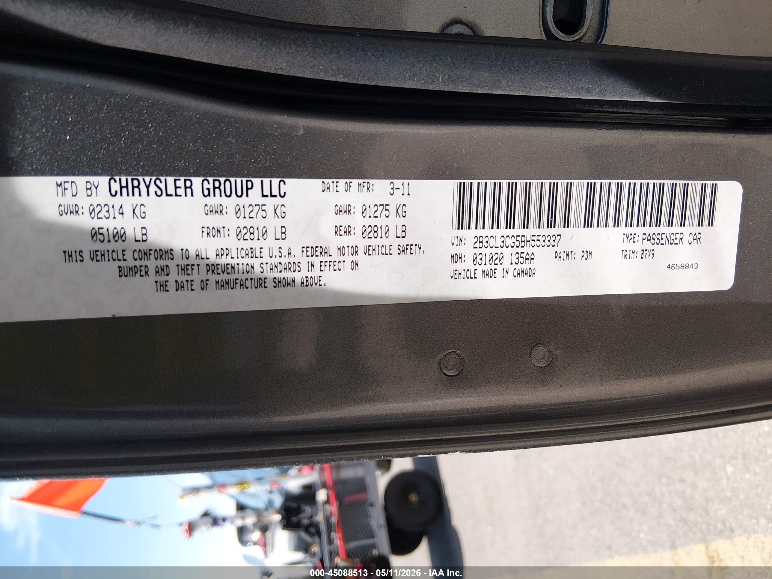 2011 Dodge Charger   Gray vin: 2B3CL3CG5BH553337