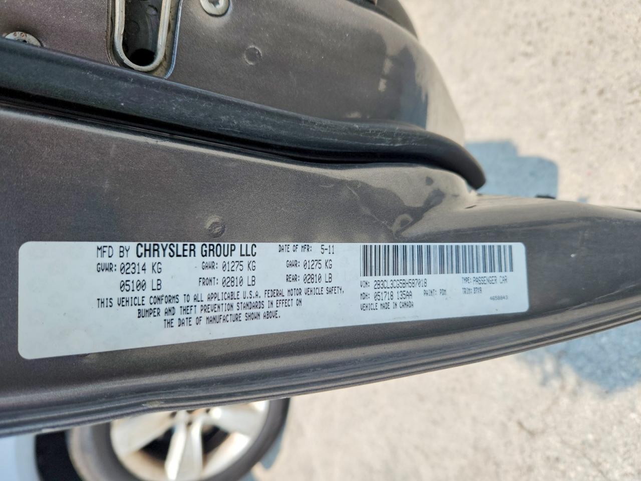 2011 Dodge Charger Gray vin: 2B3CL3CG5BH587018