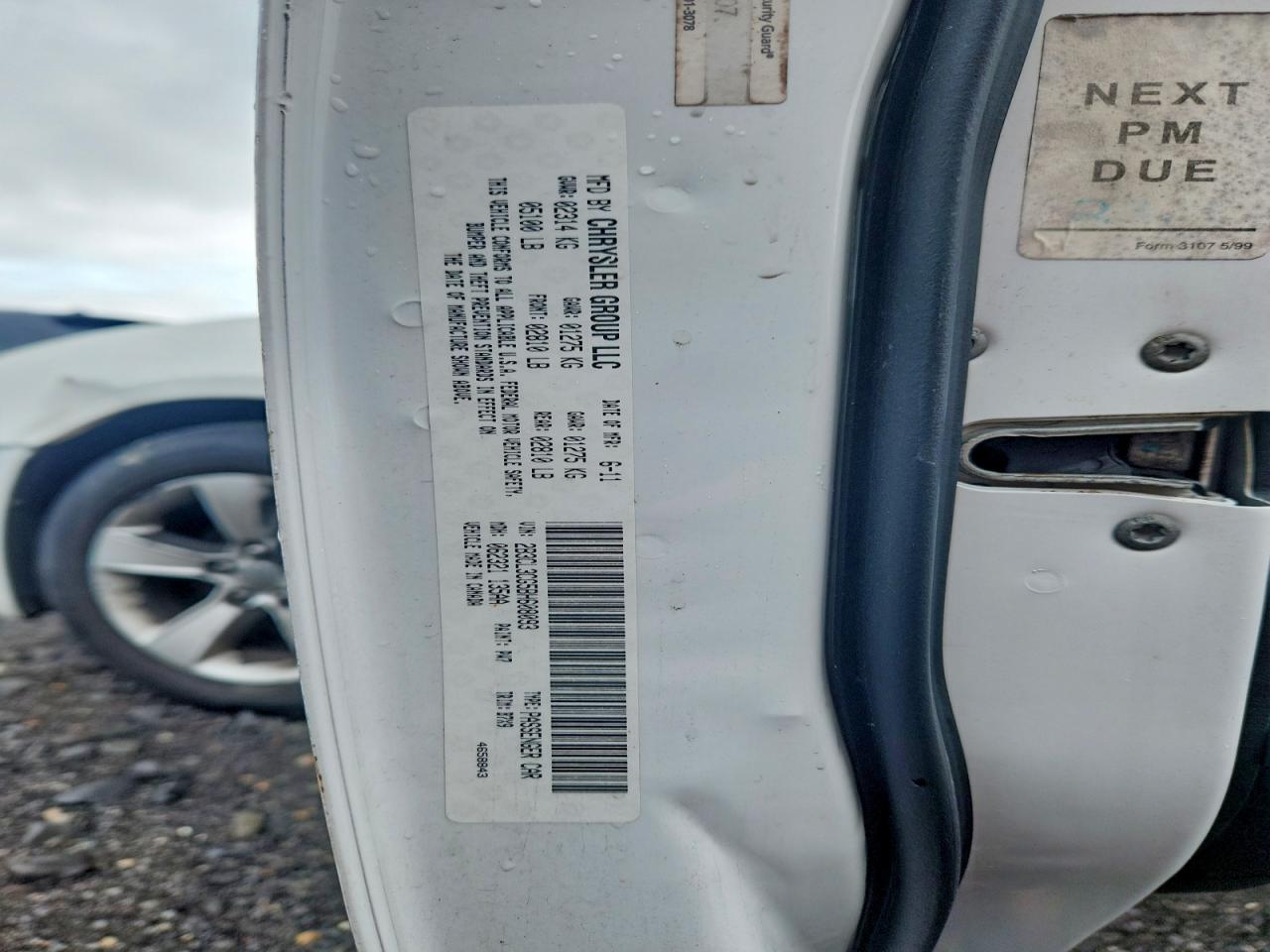 2011 Dodge Charger White vin: 2B3CL3CG5BH608093