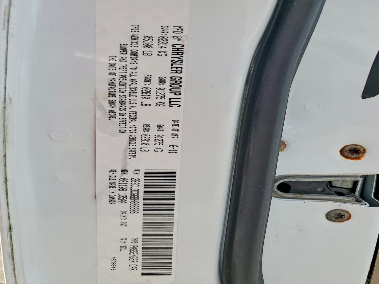 2011 Dodge Charger White vin: 2B3CL3CG6BH606806