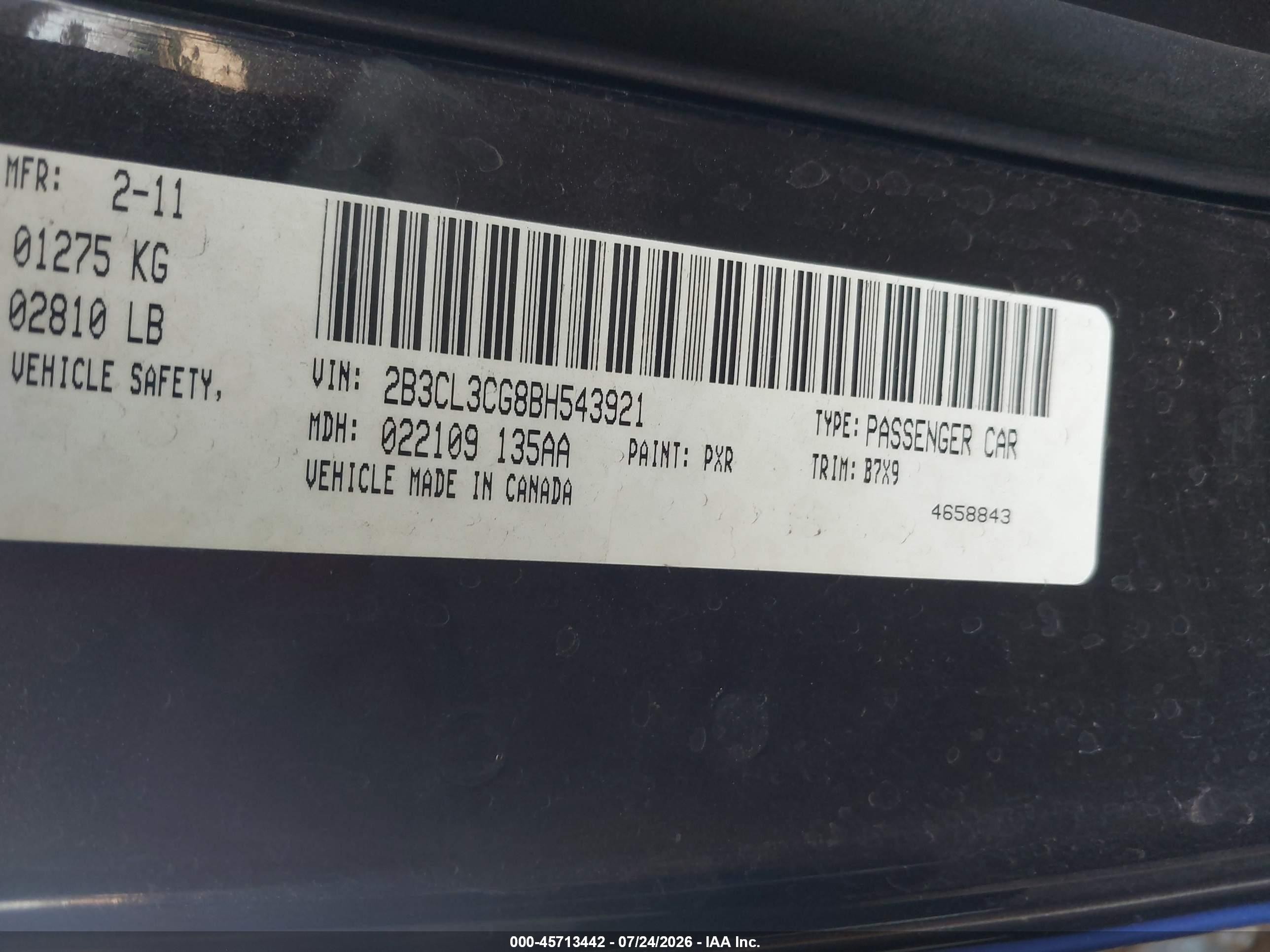 2011 Dodge Charger   Blue vin: 2B3CL3CG8BH543921