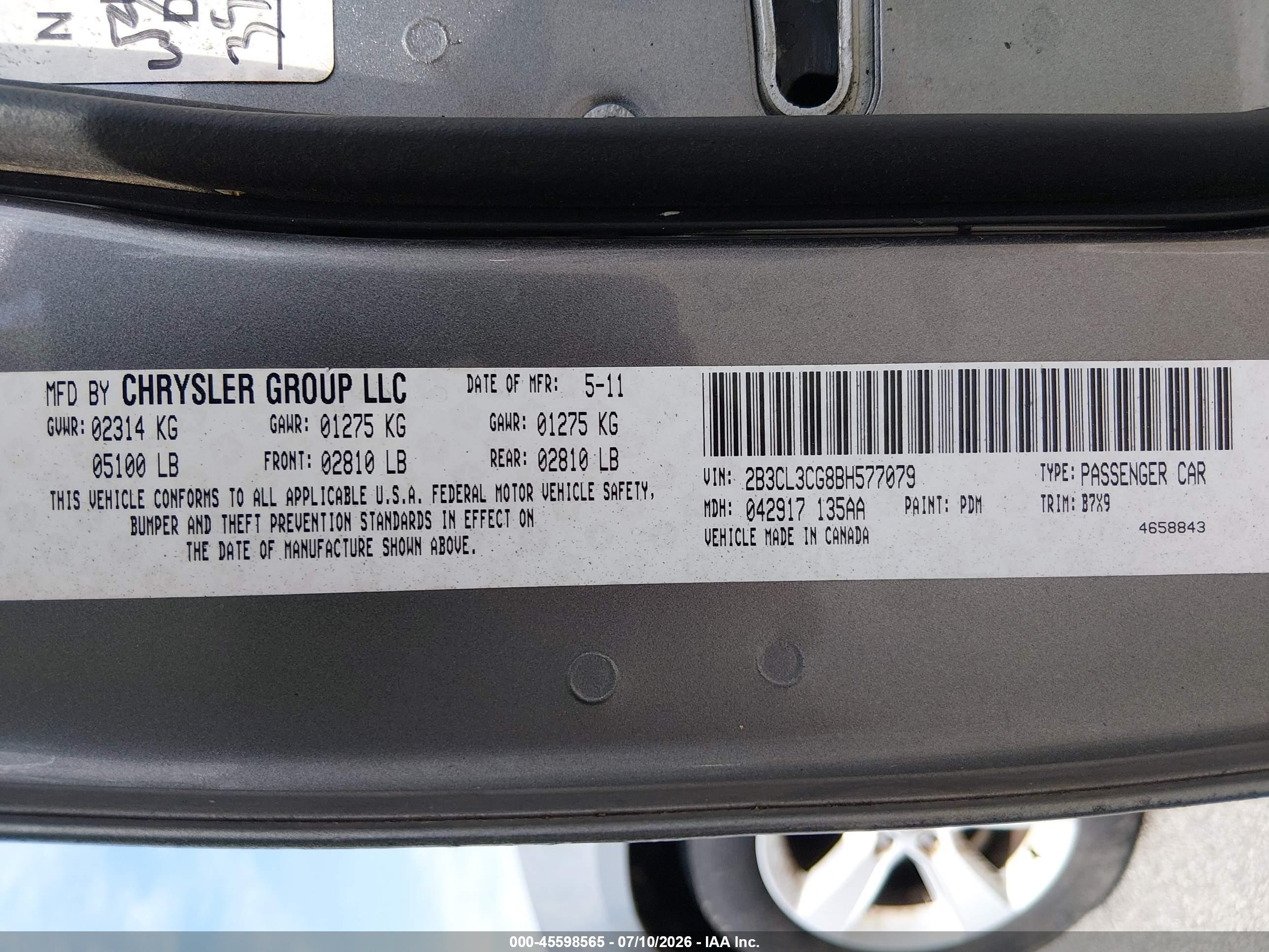 2011 Dodge Charger   Gray vin: 2B3CL3CG8BH577079