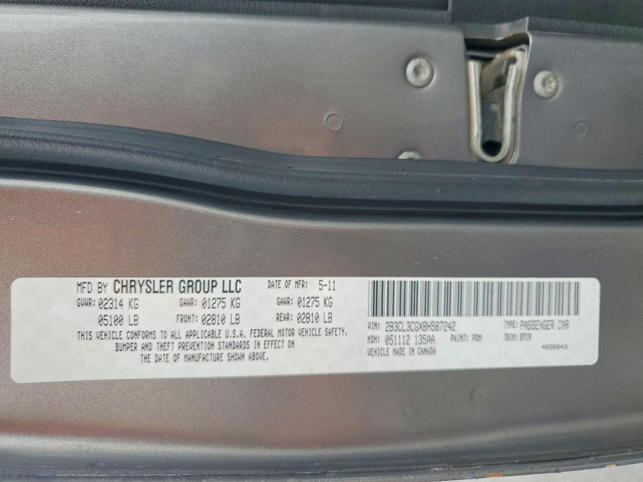 2011 Dodge Charger Gray vin: 2B3CL3CGXBH587242