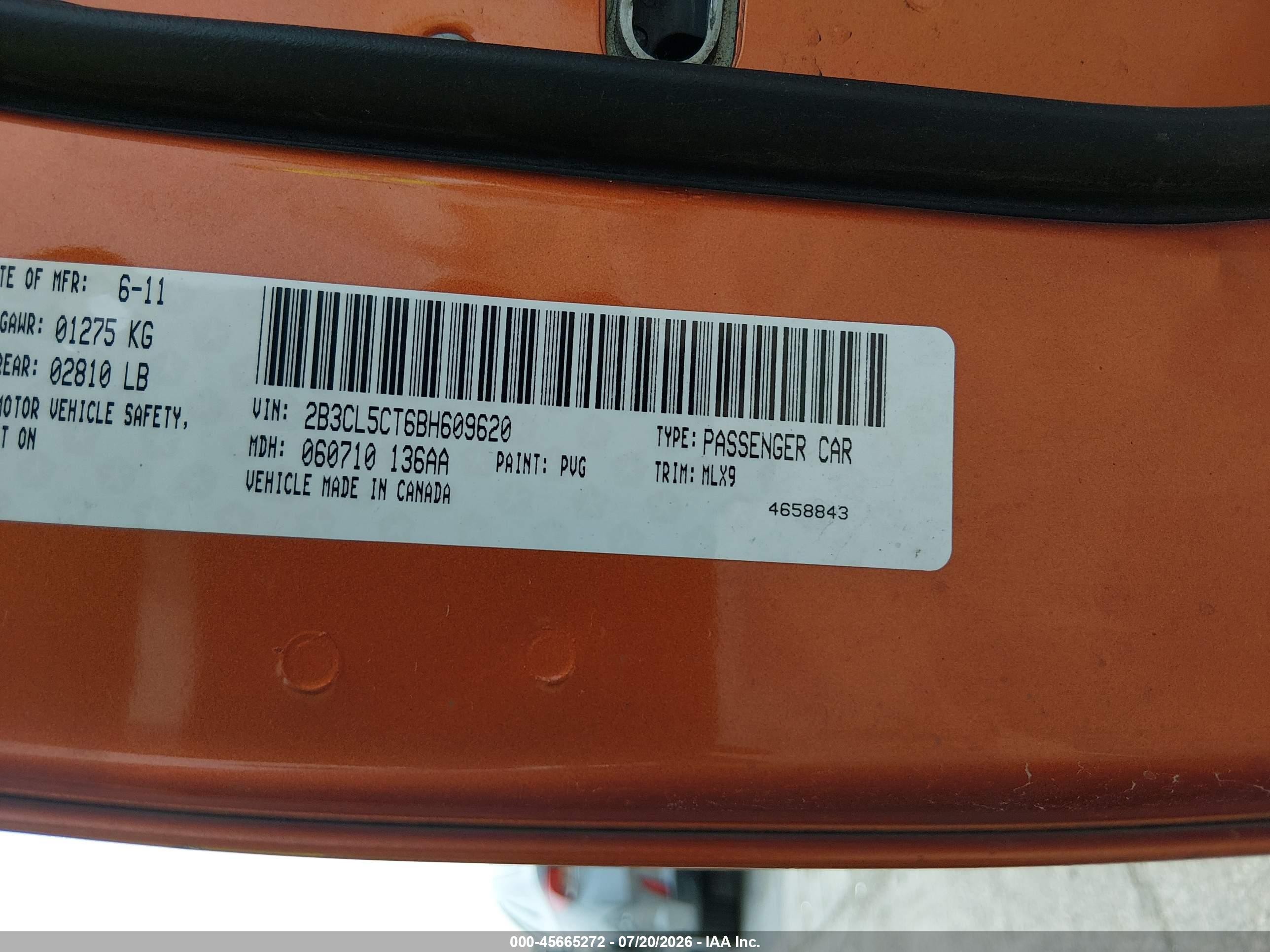 2011 Dodge Charger R/t Orange vin: 2B3CL5CT6BH609620