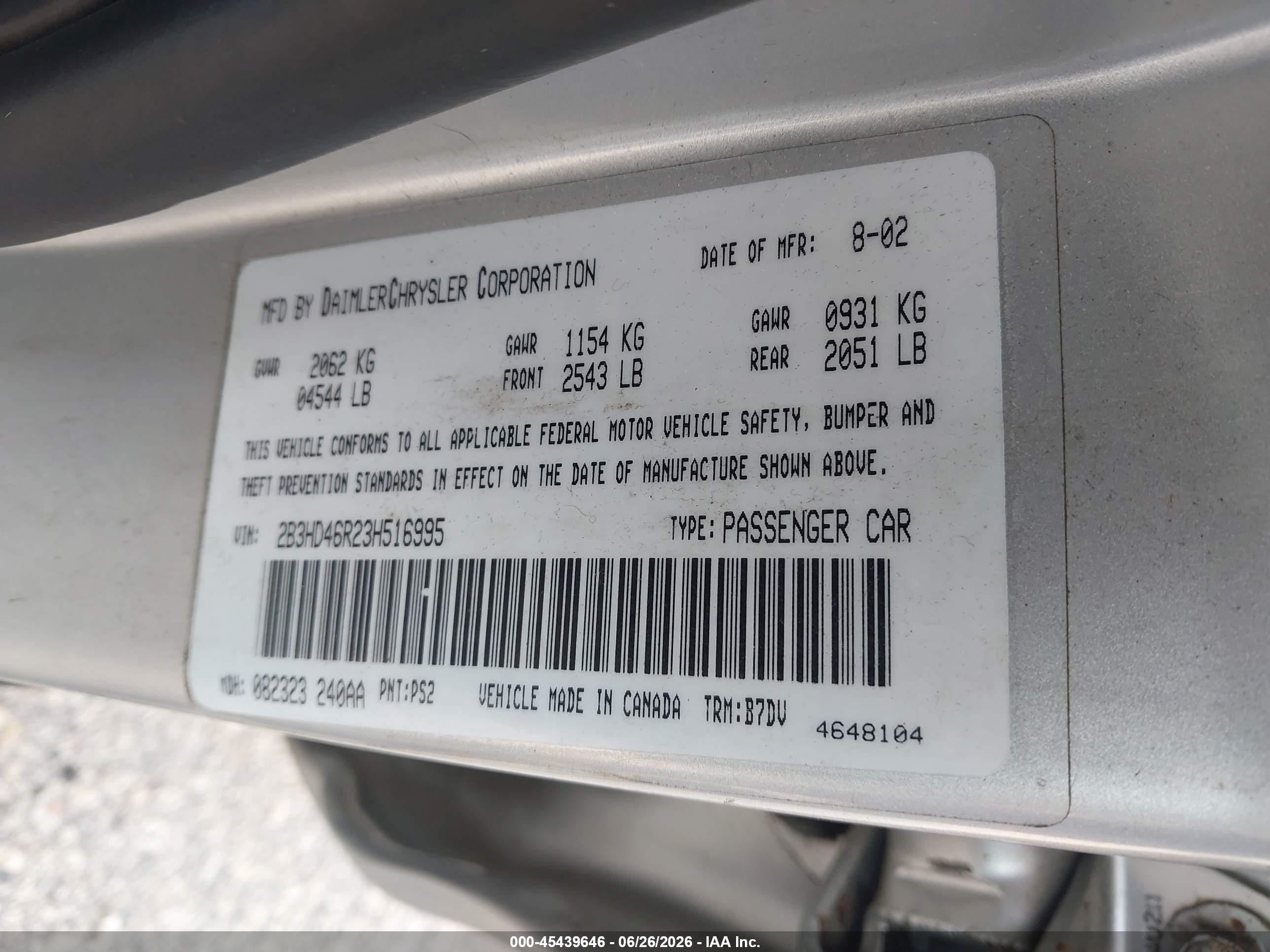 2003 Dodge Intrepid Se Silver vin: 2B3HD46R23H516995