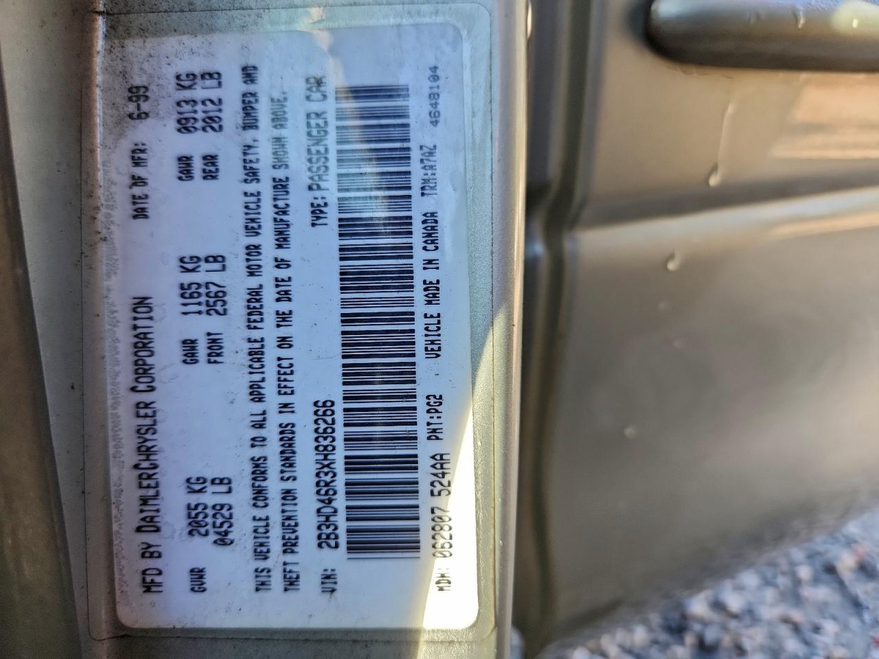 1999 Dodge Intrepid Gray vin: 2B3HD46R3XH836266