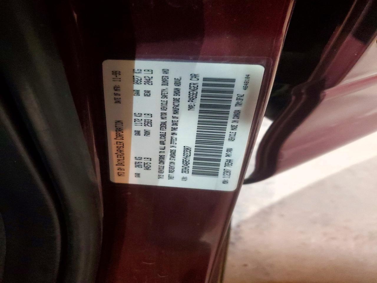 2000 Dodge Intrepid Burgundy vin: 2B3HD46R5YH223907