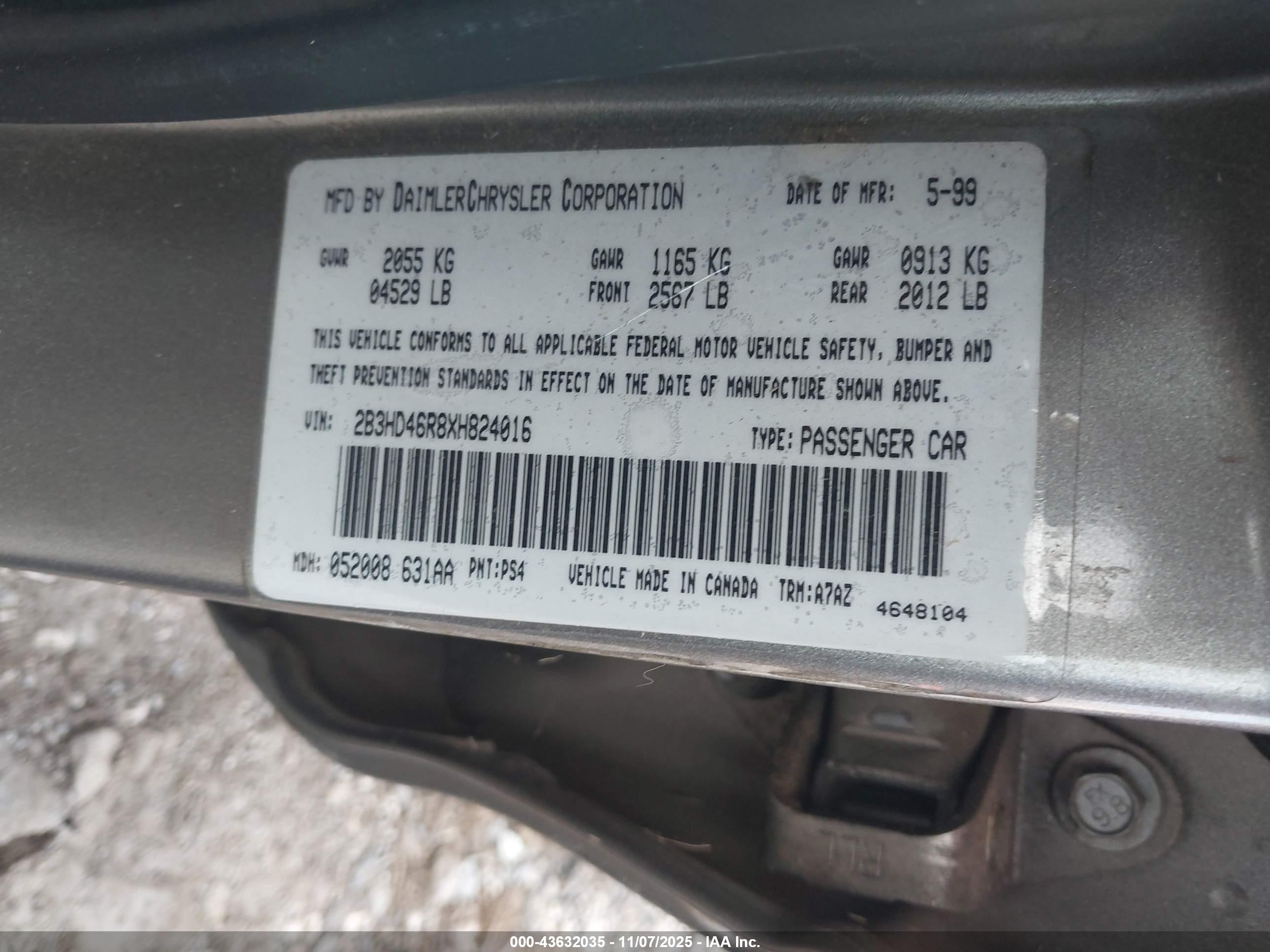 1999 Dodge Intrepid   Silver vin: 2B3HD46R8XH824016