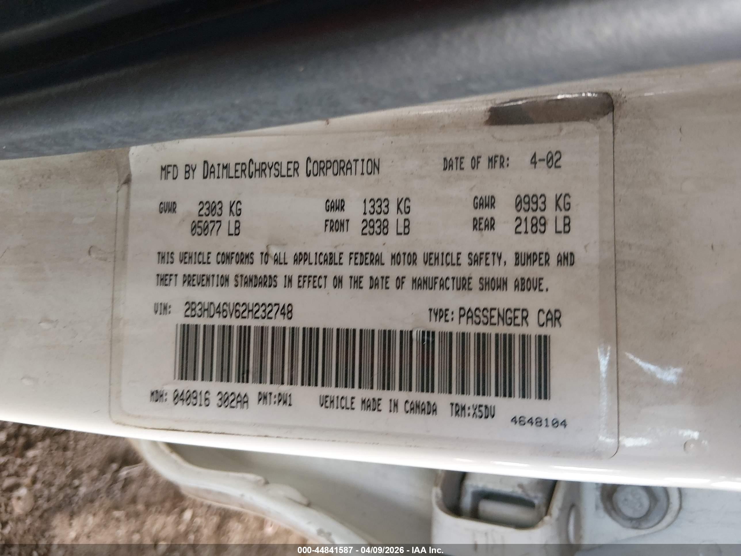 2002 Dodge Intrepid Se White vin: 2B3HD46V62H232748