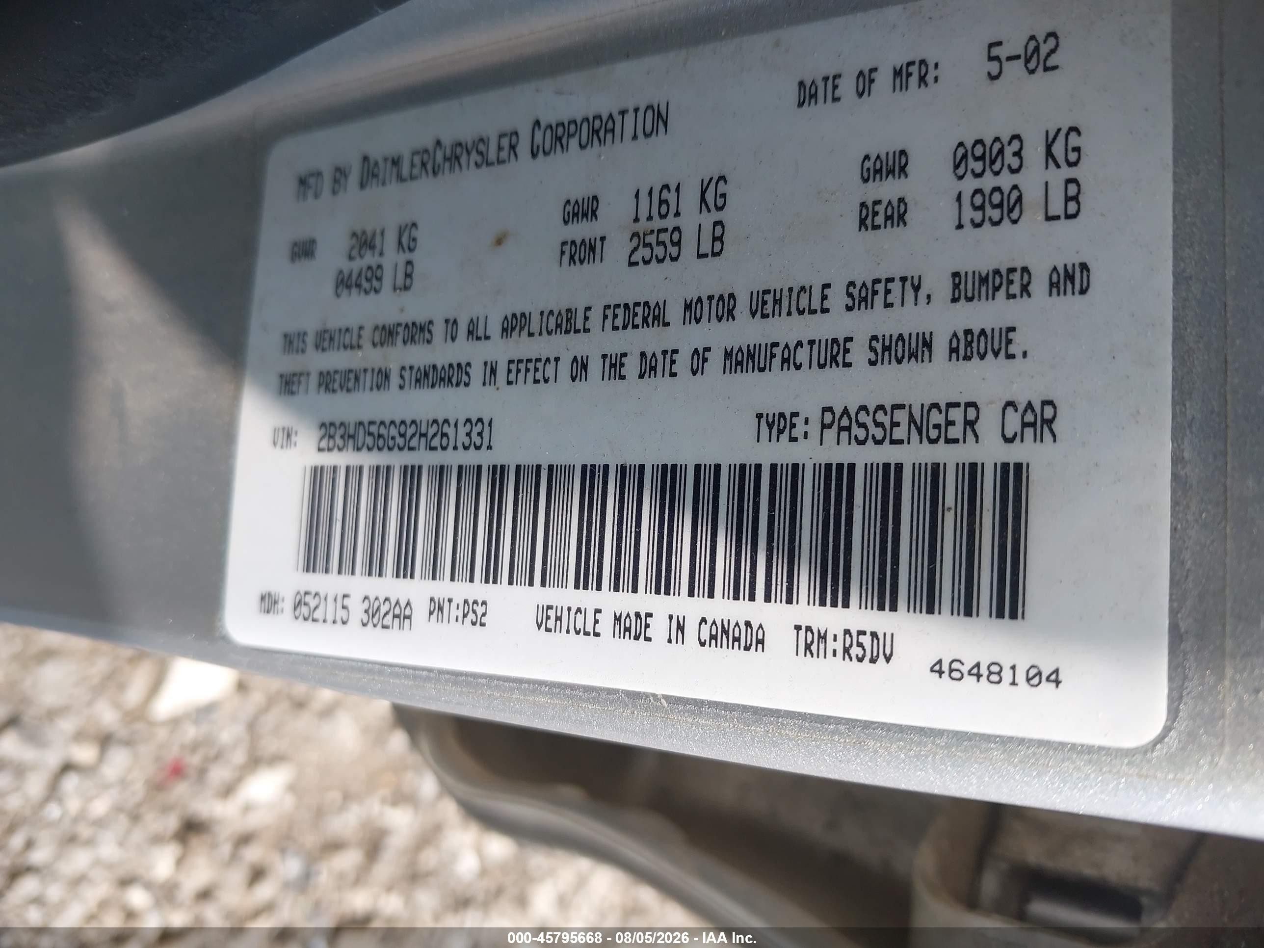 2002 Dodge Intrepid Es Silver vin: 2B3HD56G92H261331