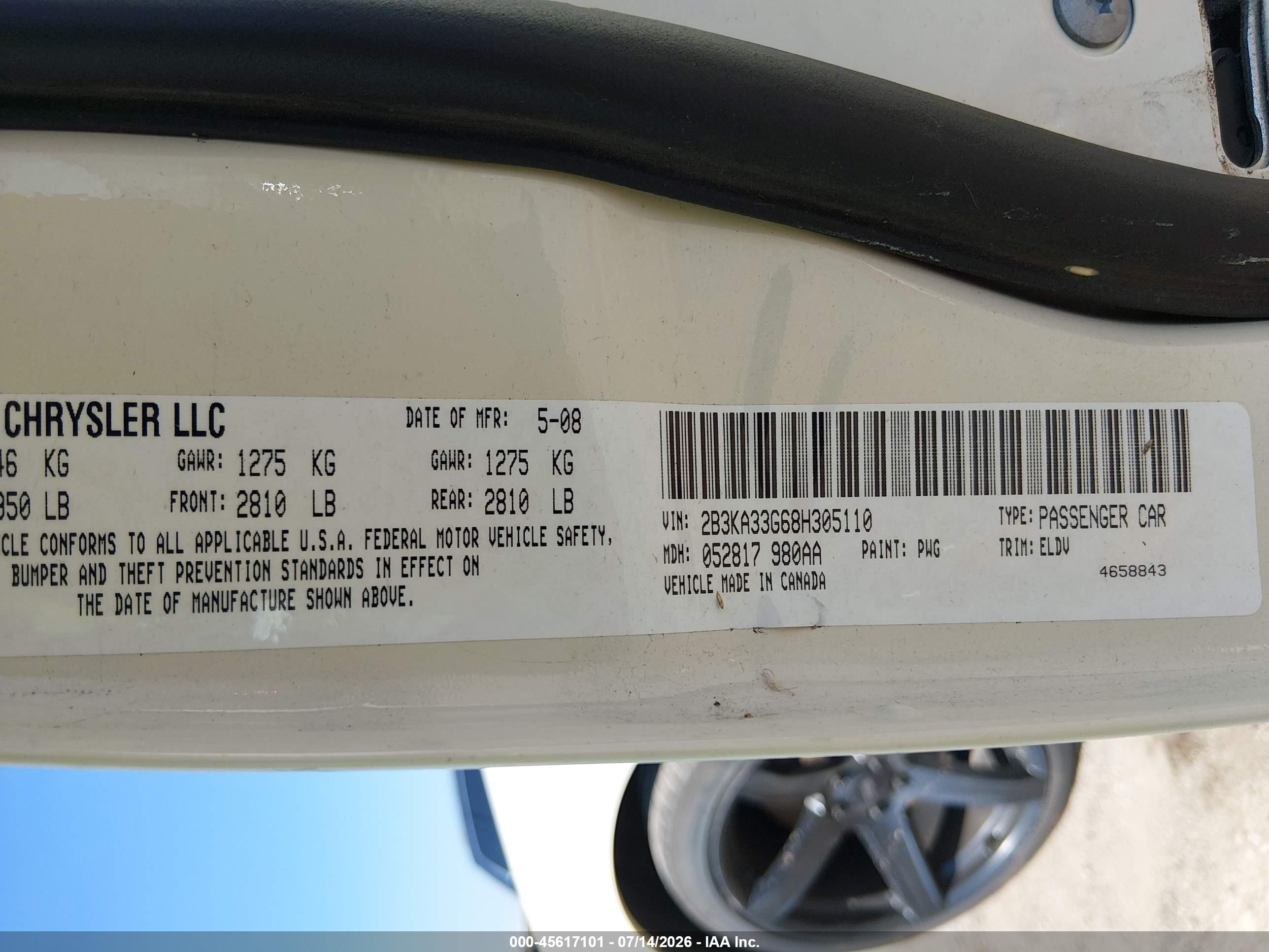 2008 Dodge Charger Sxt Кремовый vin: 2B3KA33G68H305110