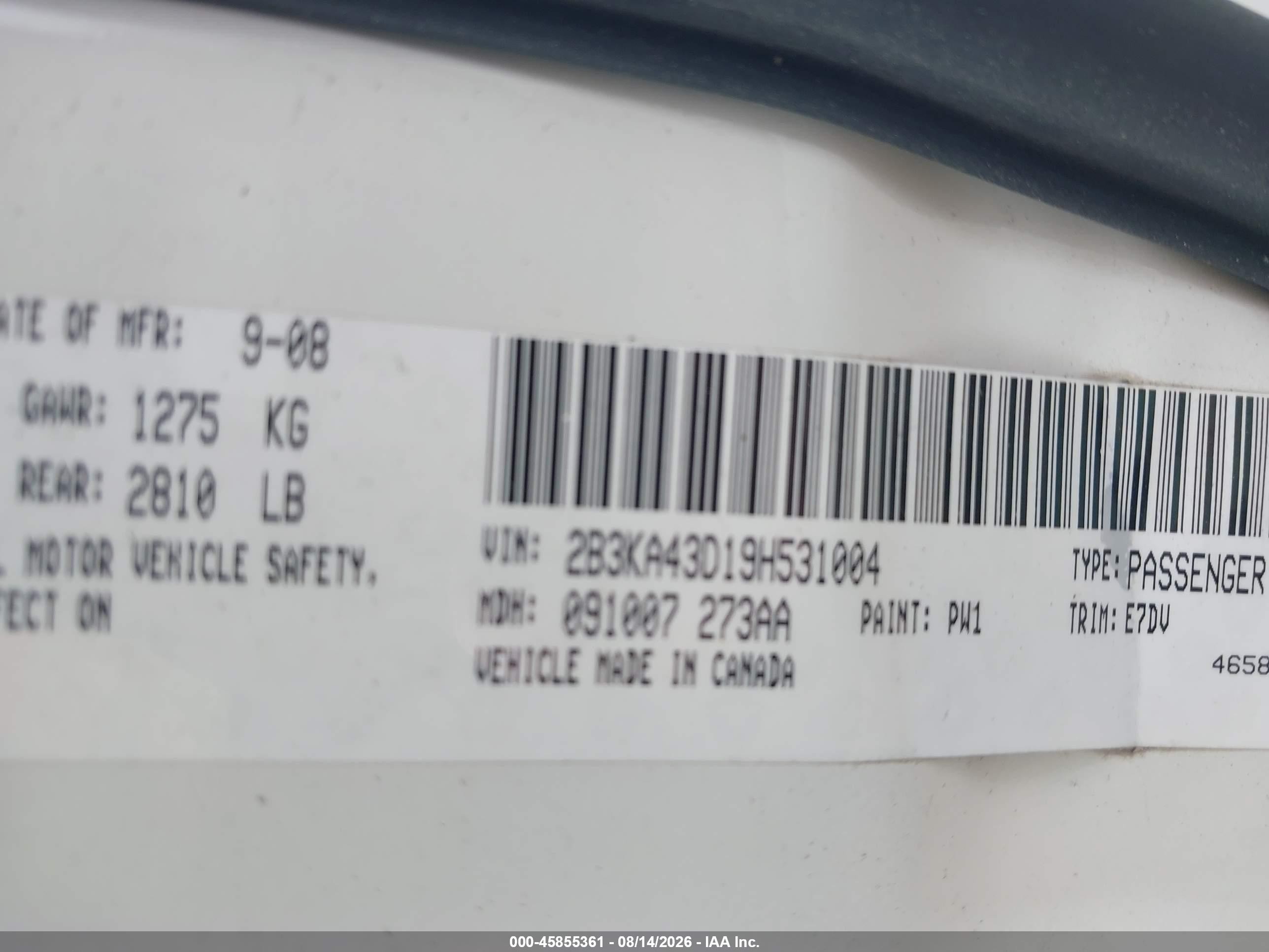 2009 Dodge Charger Se White vin: 2B3KA43D19H531004