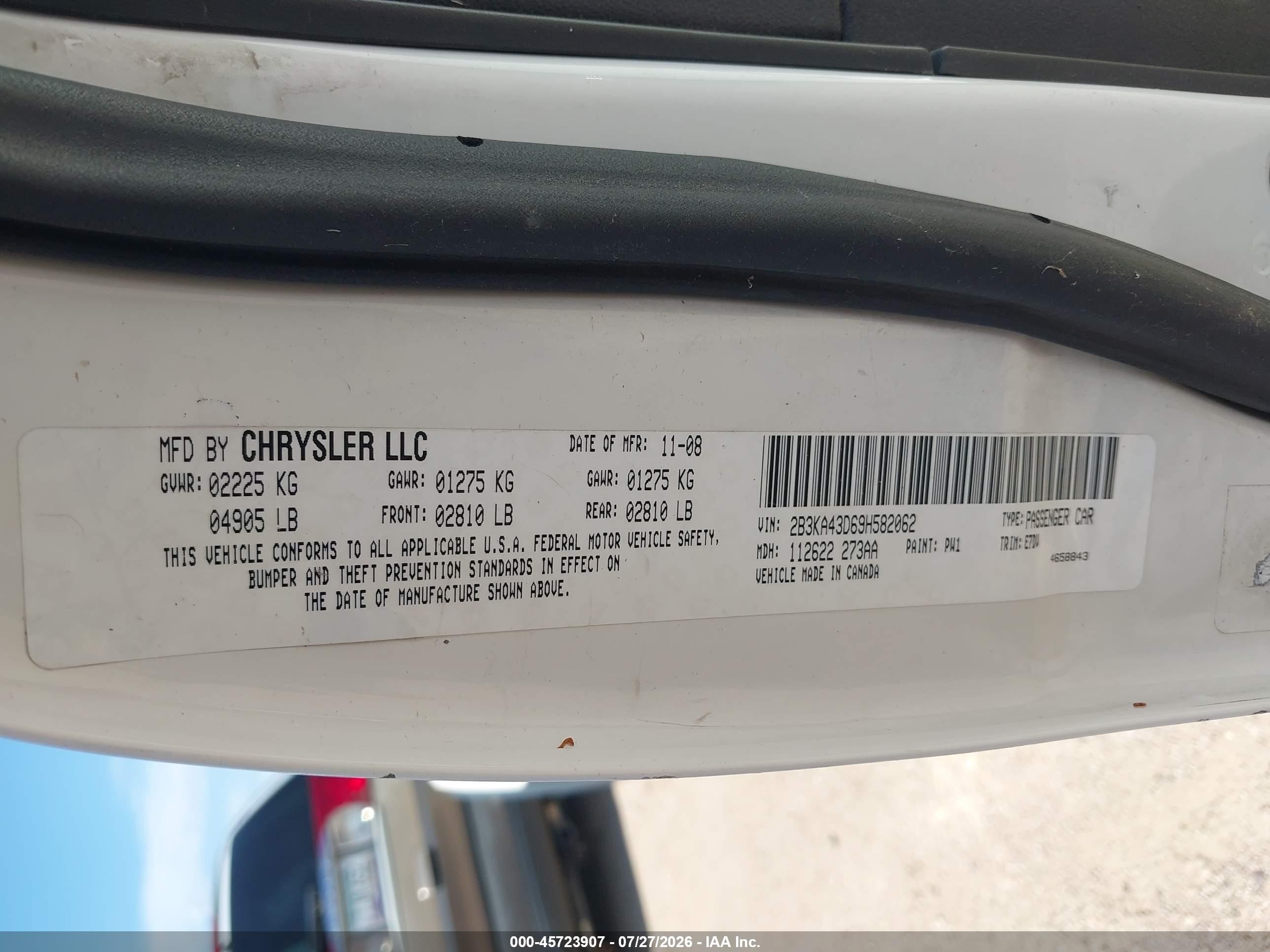 2009 Dodge Charger Se White vin: 2B3KA43D69H582062