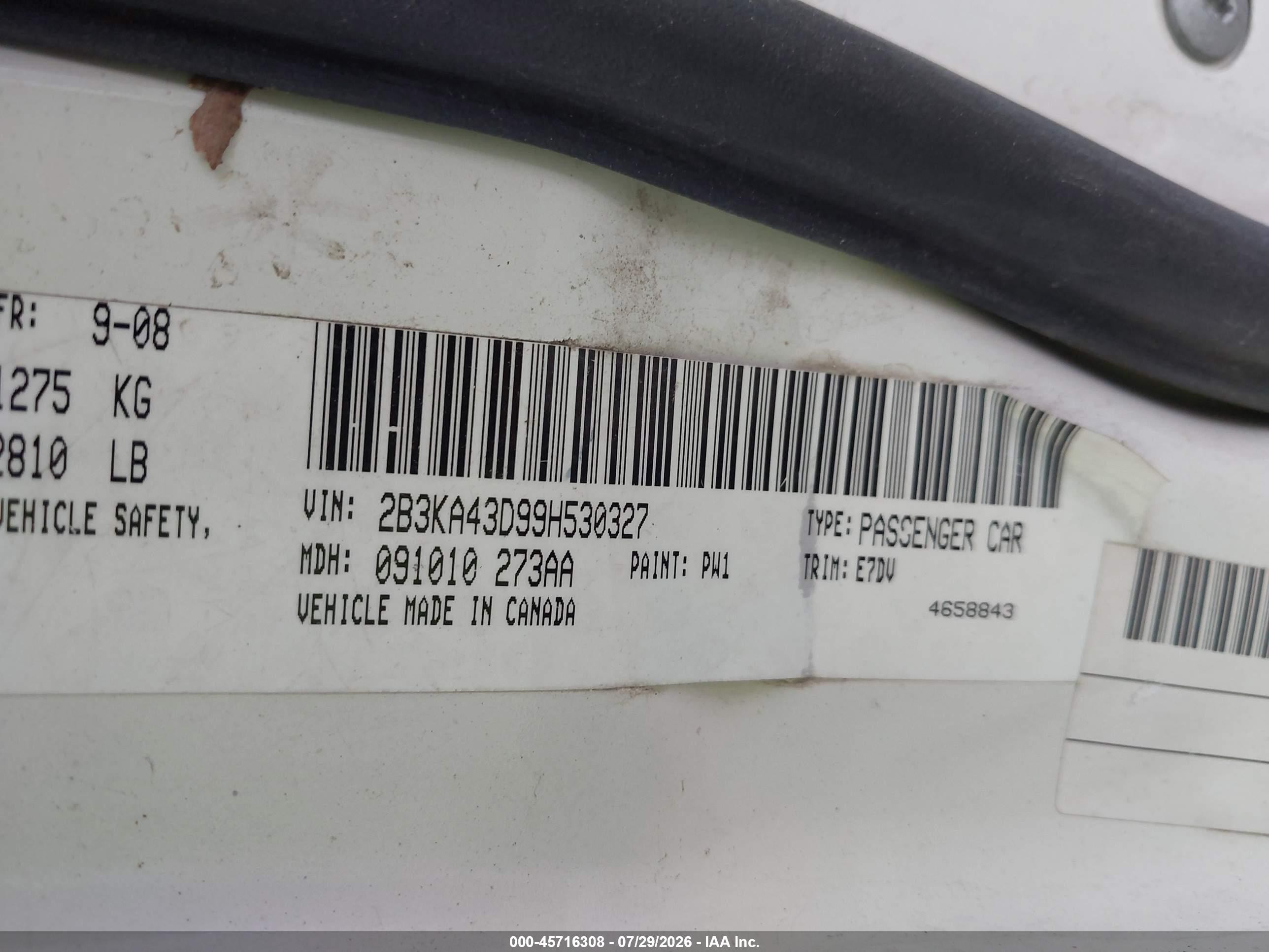 2009 Dodge Charger Se White vin: 2B3KA43D99H530327