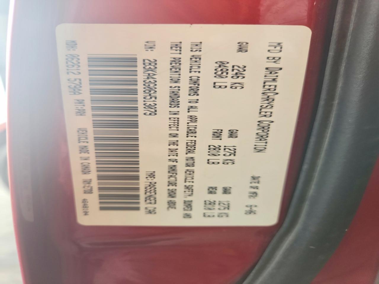 2006 Dodge Charger Se Красный vin: 2B3KA43G06H513079