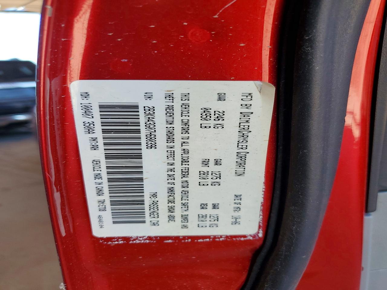 2007 Dodge Charger Se Red vin: 2B3KA43G07H680396