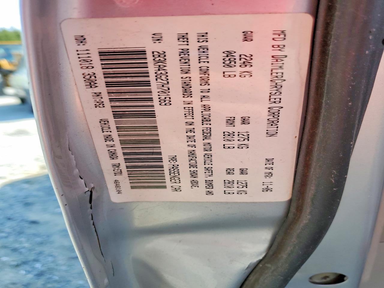 2007 Dodge Charger Se Silver vin: 2B3KA43G27H701569