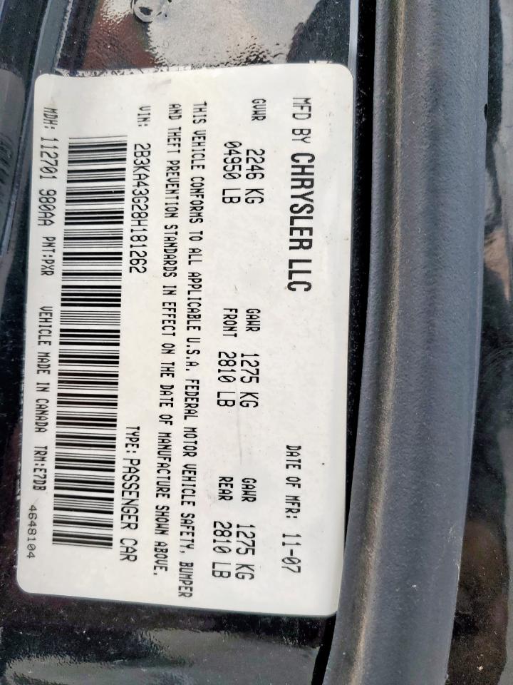 2008 Dodge Charger Black vin: 2B3KA43G28H181262