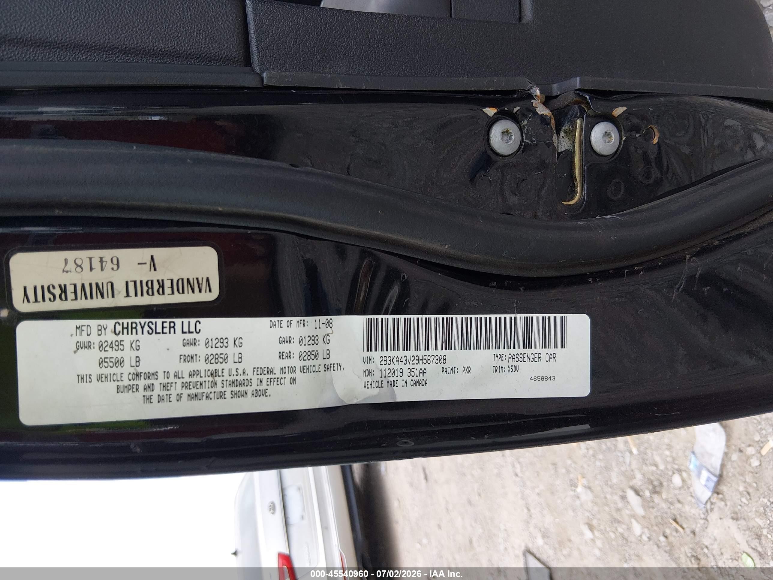 2008 Dodge Charger   Black vin: 2B3KA43G28H279742