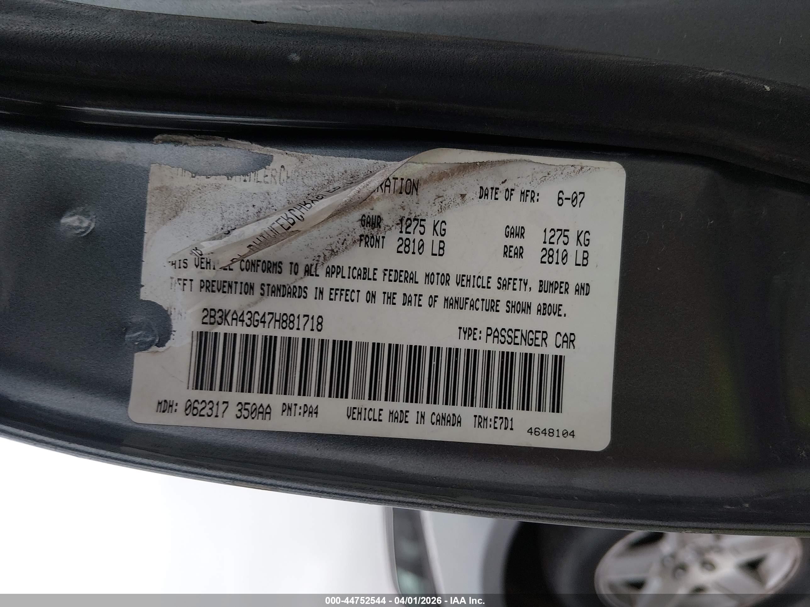 2007 Dodge Charger Серебряный vin: 2B3KA43G47H881718