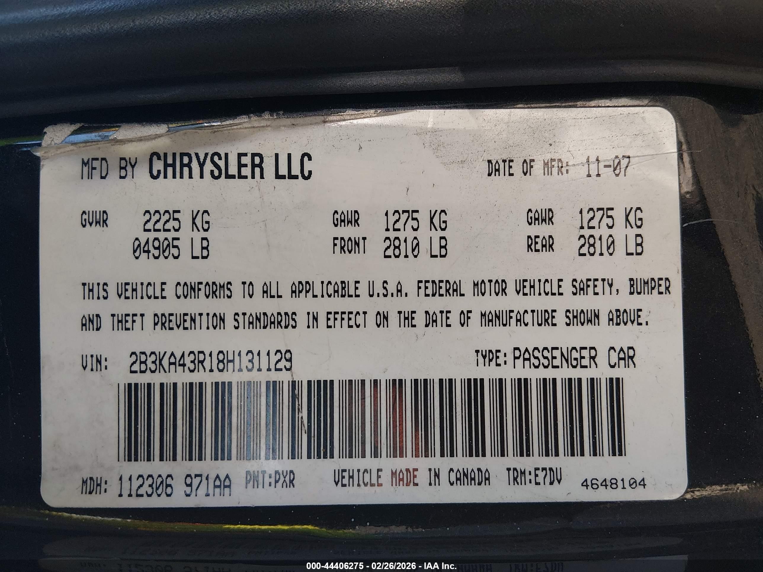 2008 Dodge Charger   Black vin: 2B3KA43G58H228347