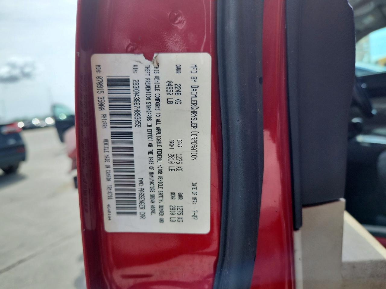 2007 Dodge Charger Se Burgundy vin: 2B3KA43G67H893059