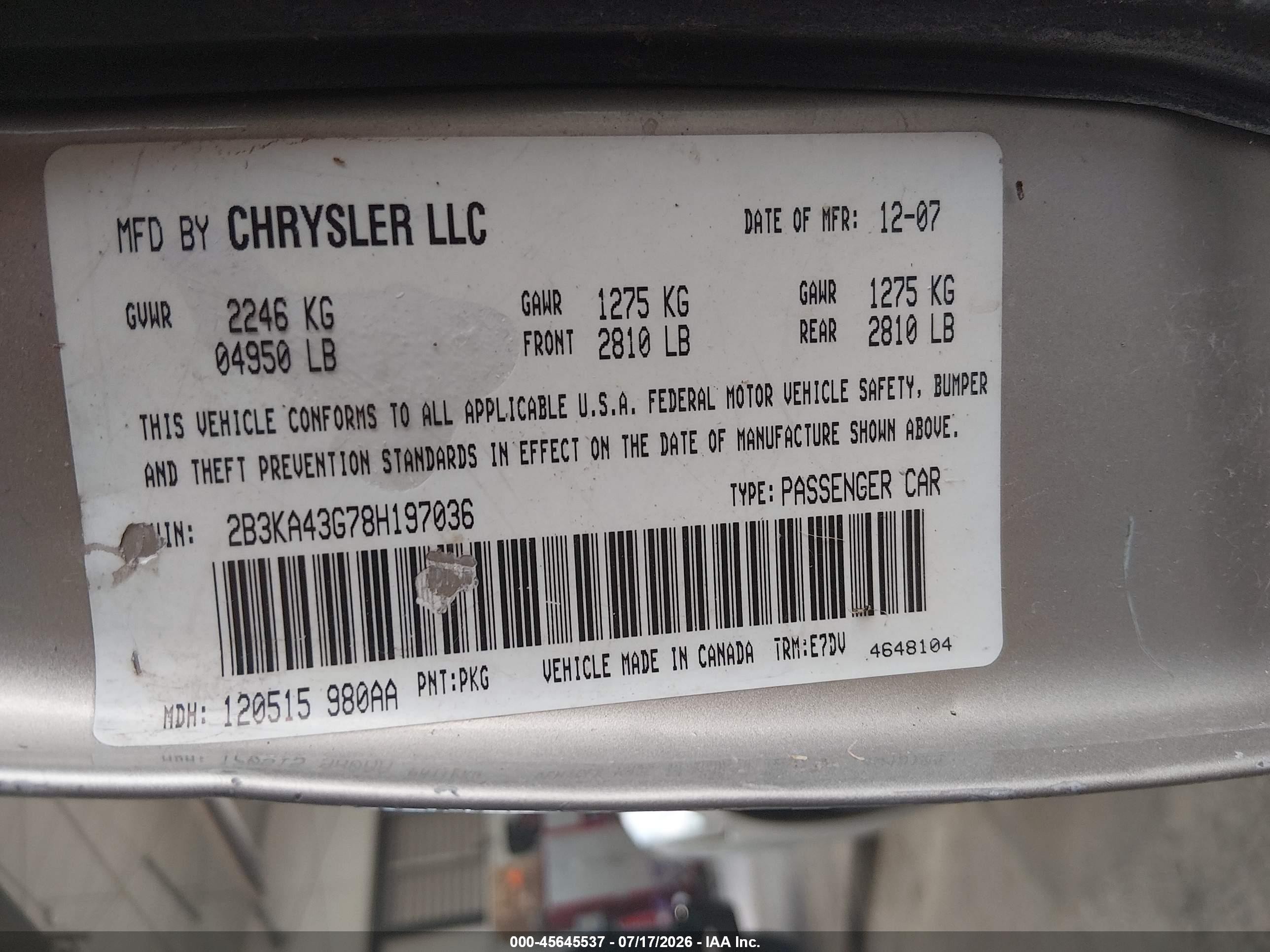 2008 Dodge Charger   Brown vin: 2B3KA43G78H197036