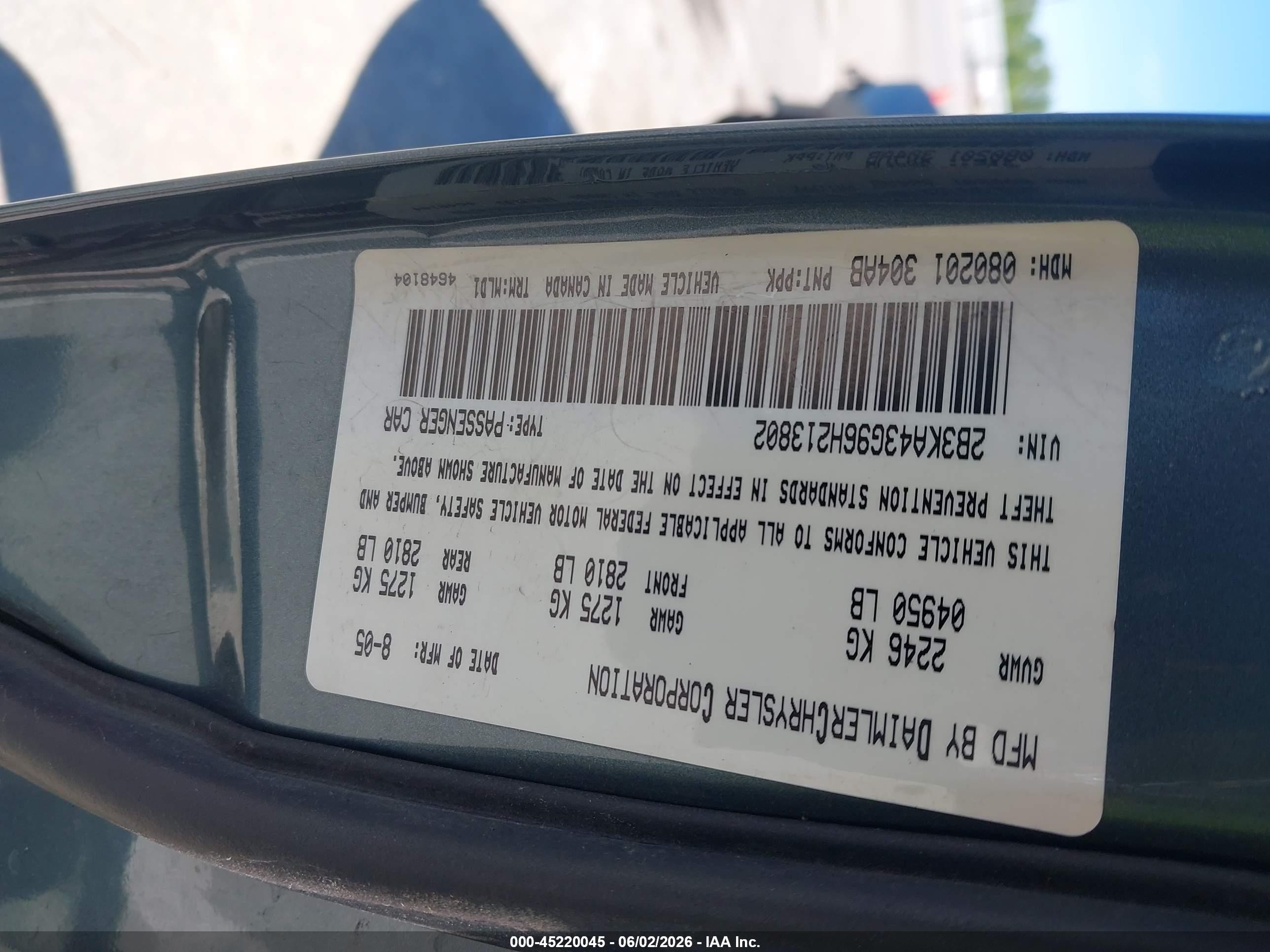 2006 Dodge Charger   Green vin: 2B3KA43G96H213802