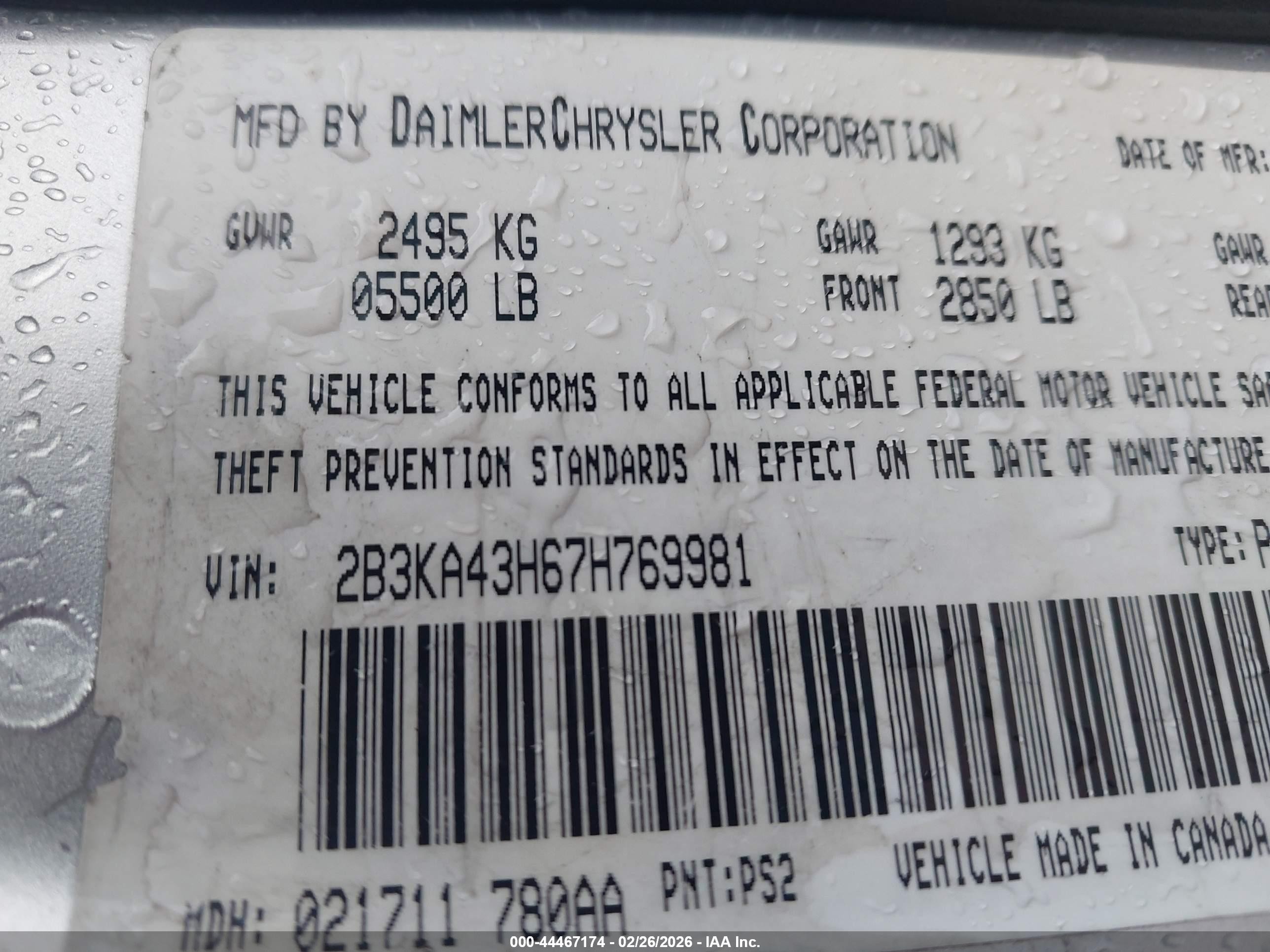 2007 Dodge Charger Silver vin: 2B3KA43H67H769981