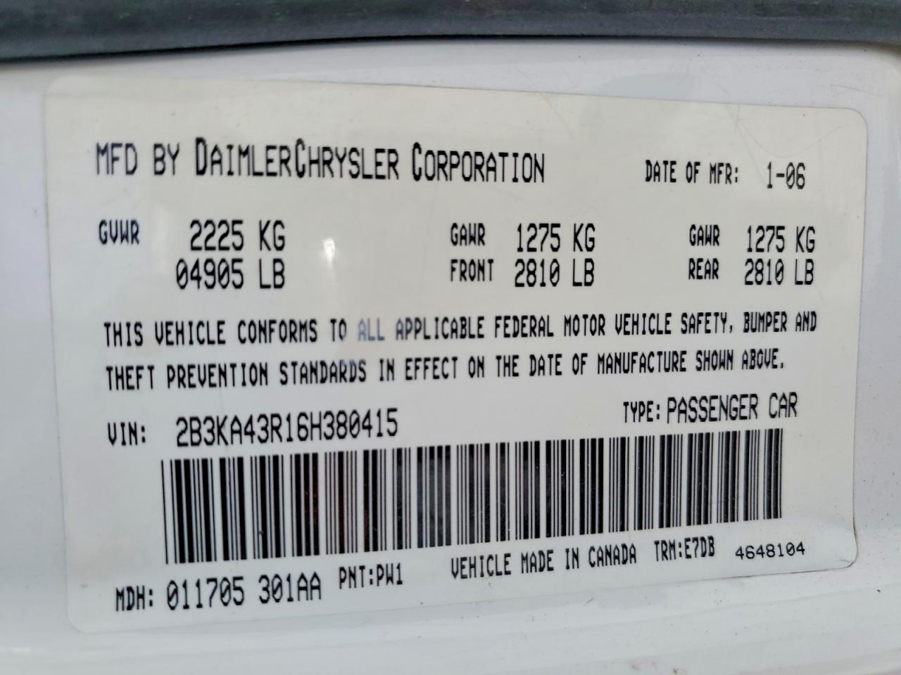 2006 Dodge Charger Se White vin: 2B3KA43R16H380415