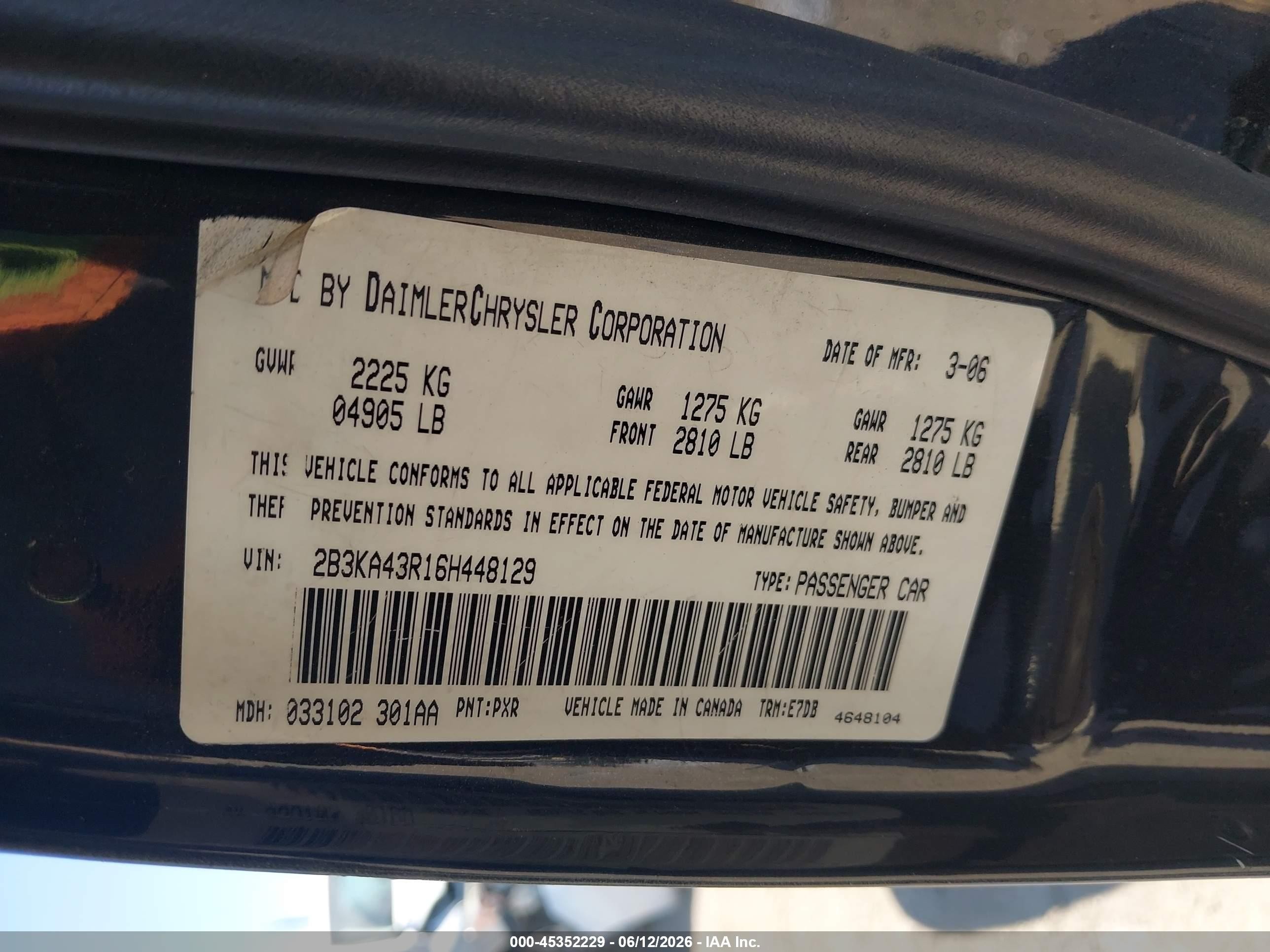 2006 Dodge Charger   Black vin: 2B3KA43R16H448129