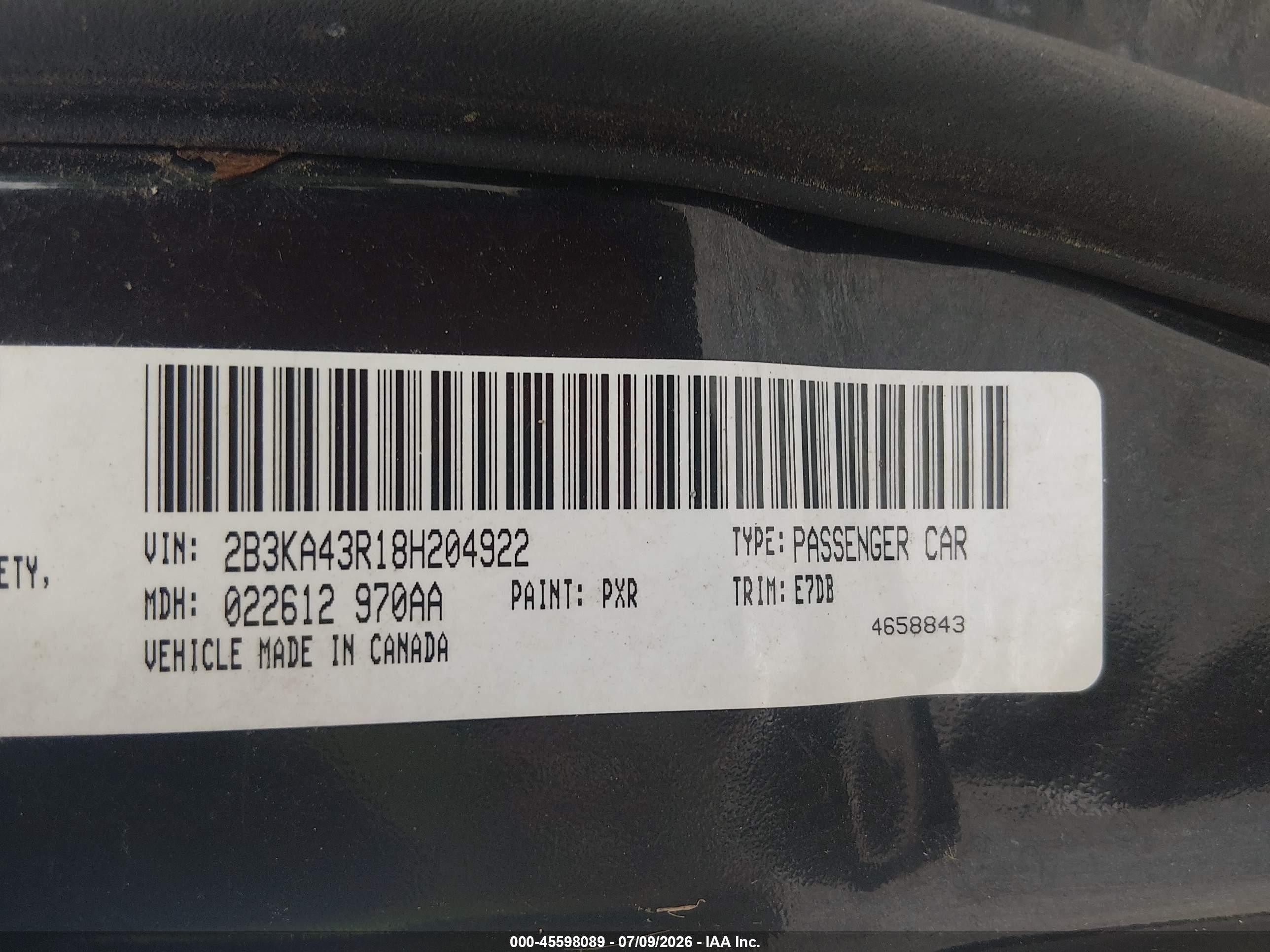 2008 Dodge Charger   Black vin: 2B3KA43R18H204922