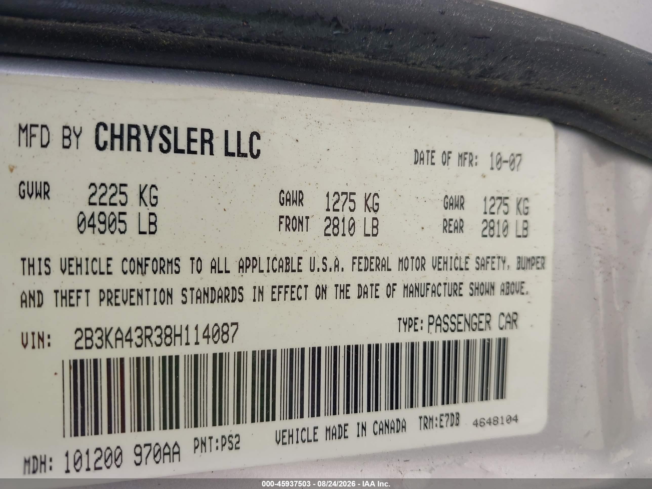 2008 Dodge Charger   Silver vin: 2B3KA43R38H114087