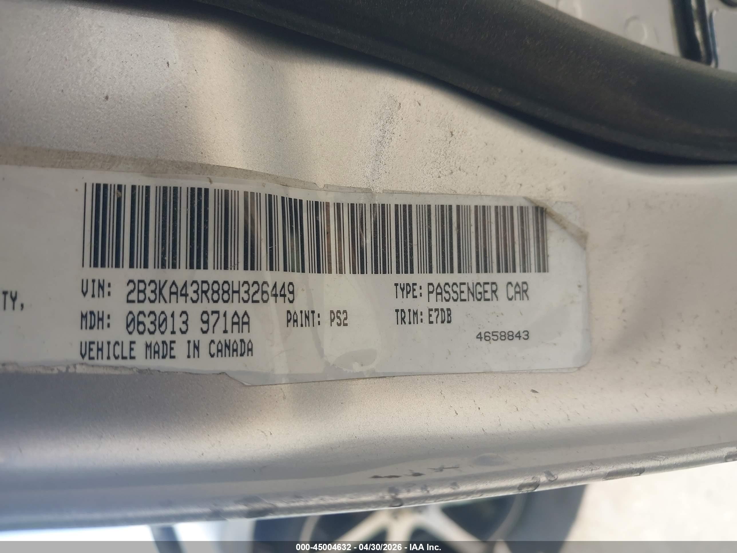 2008 Dodge Charger   Silver vin: 2B3KA43R88H326449