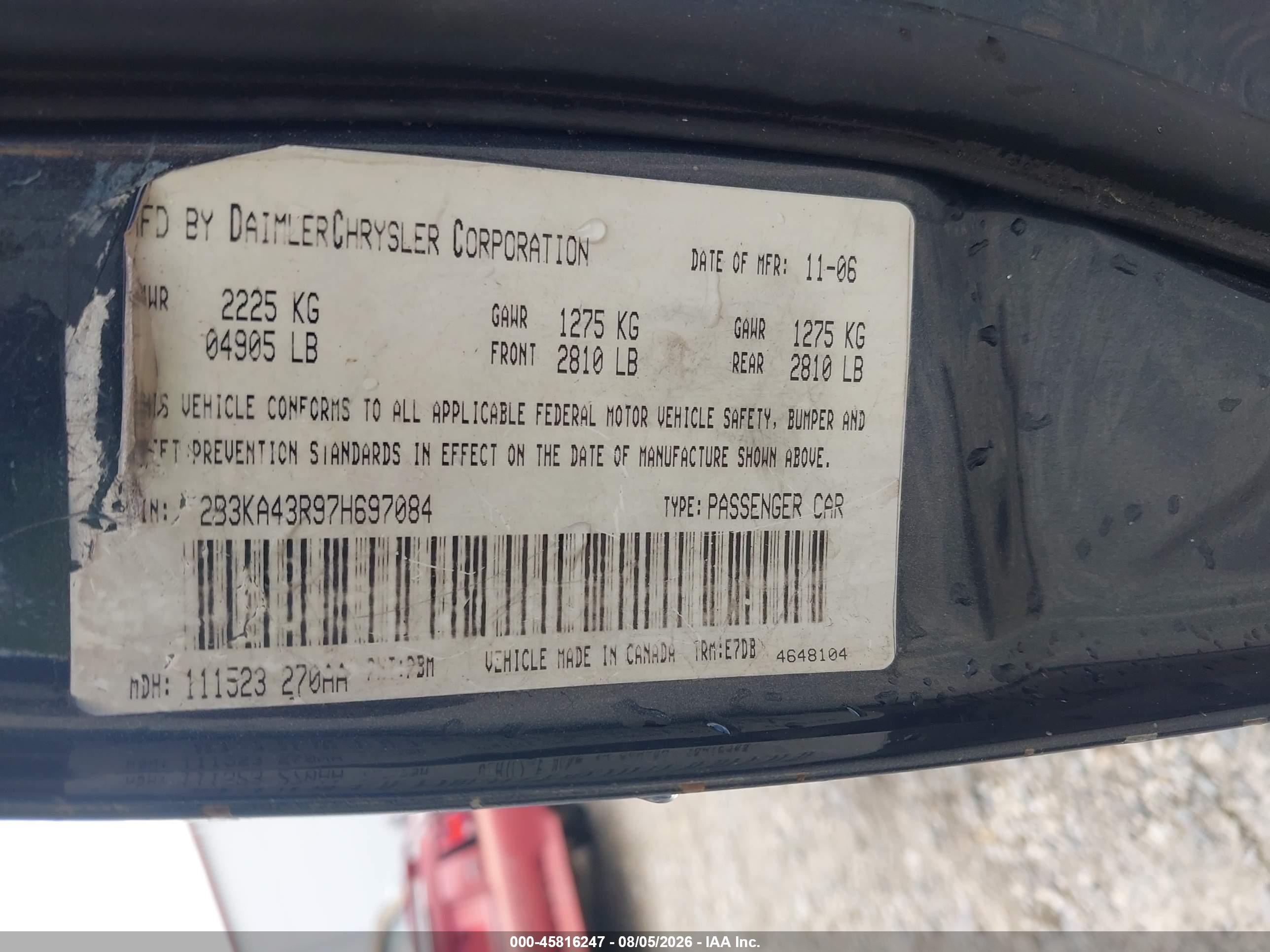 2007 Dodge Charger   Серый vin: 2B3KA43R97H697084